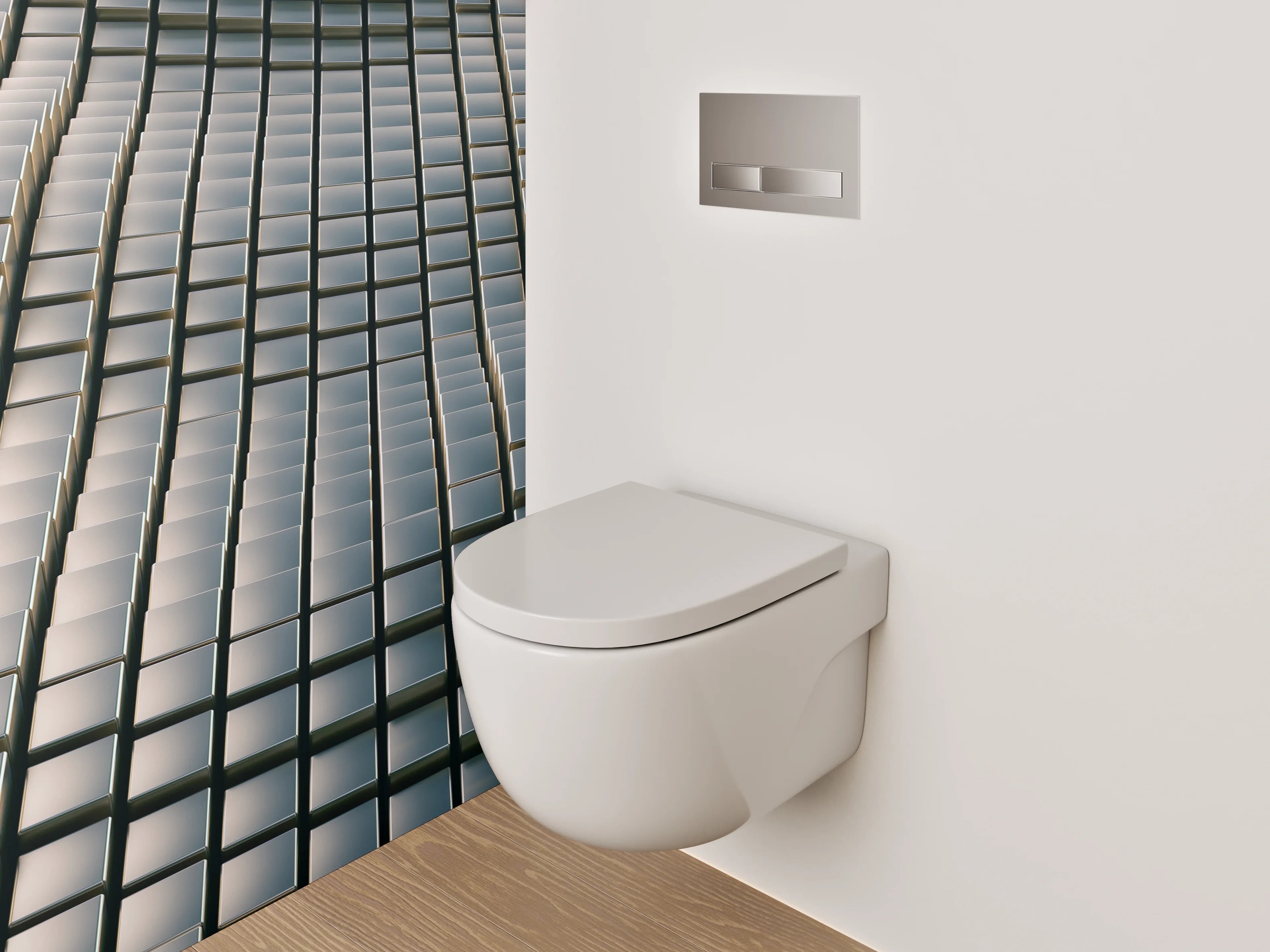 WC-Rückwand - 3D-Optik Würfel Wellenmotiv Grau