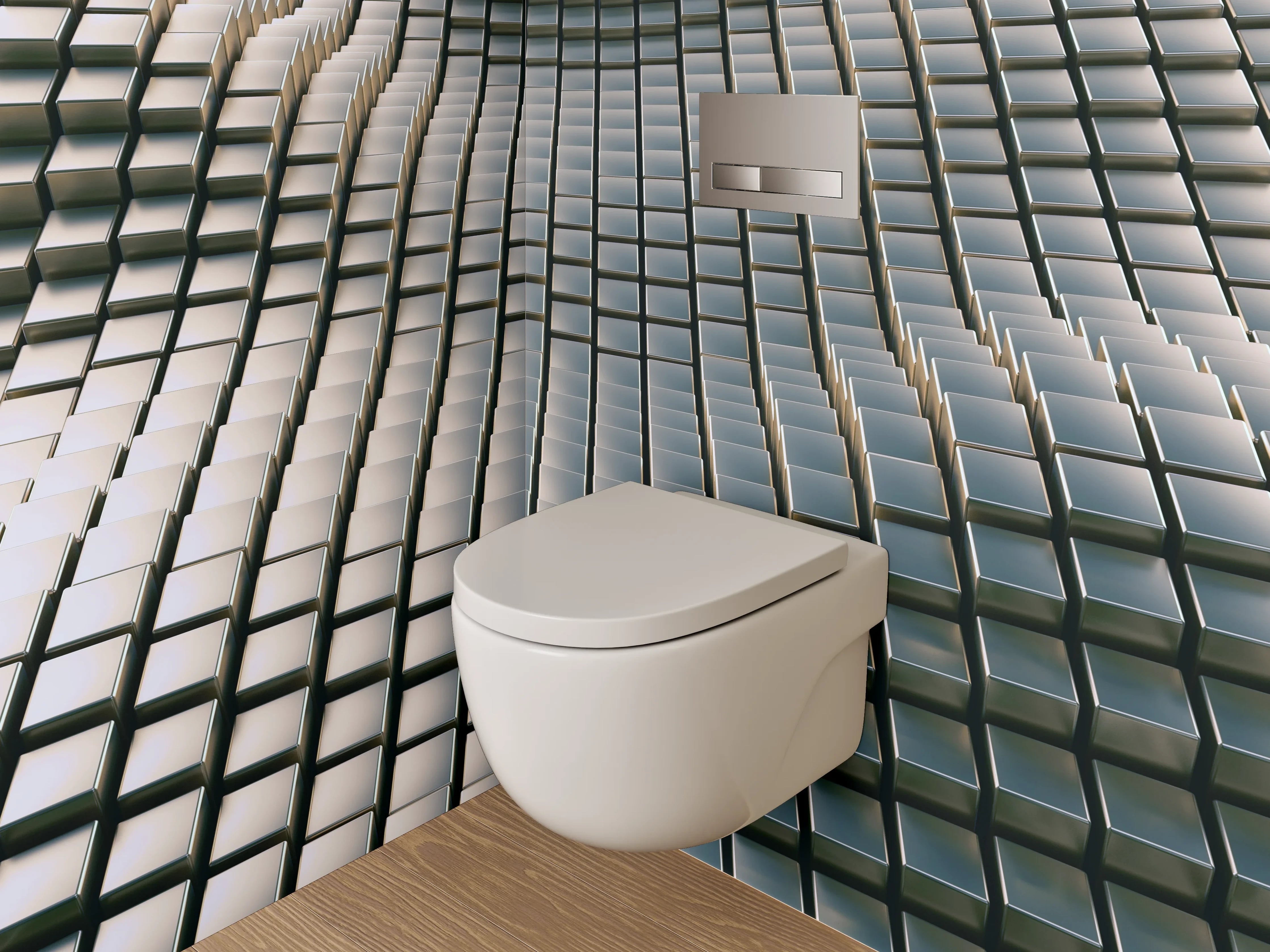 WC-Rückwand - 3D-Optik Würfel Wellenmotiv Grau