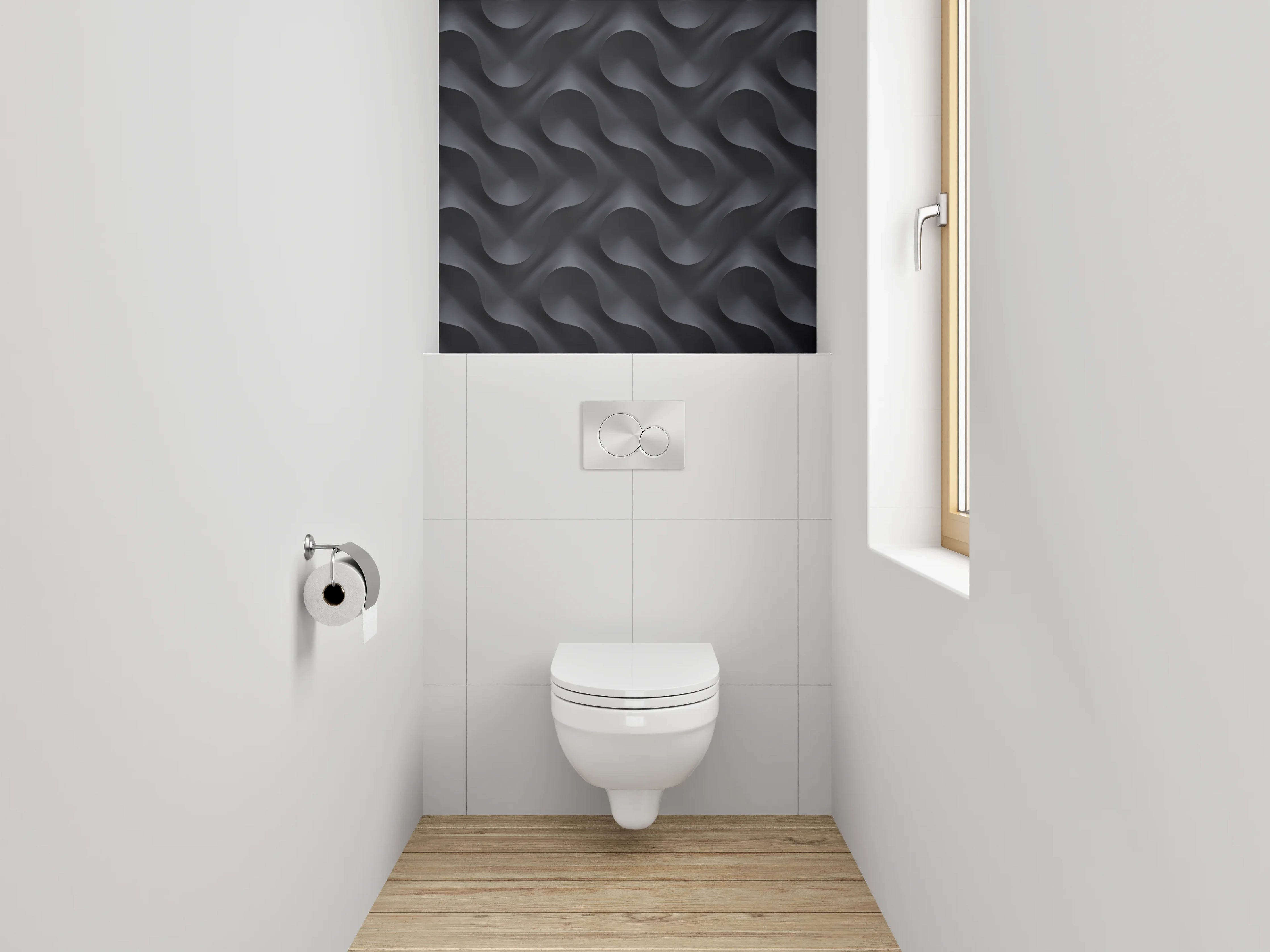 WC-Rückwand - 3D Schwarz Grau Wellen Muster