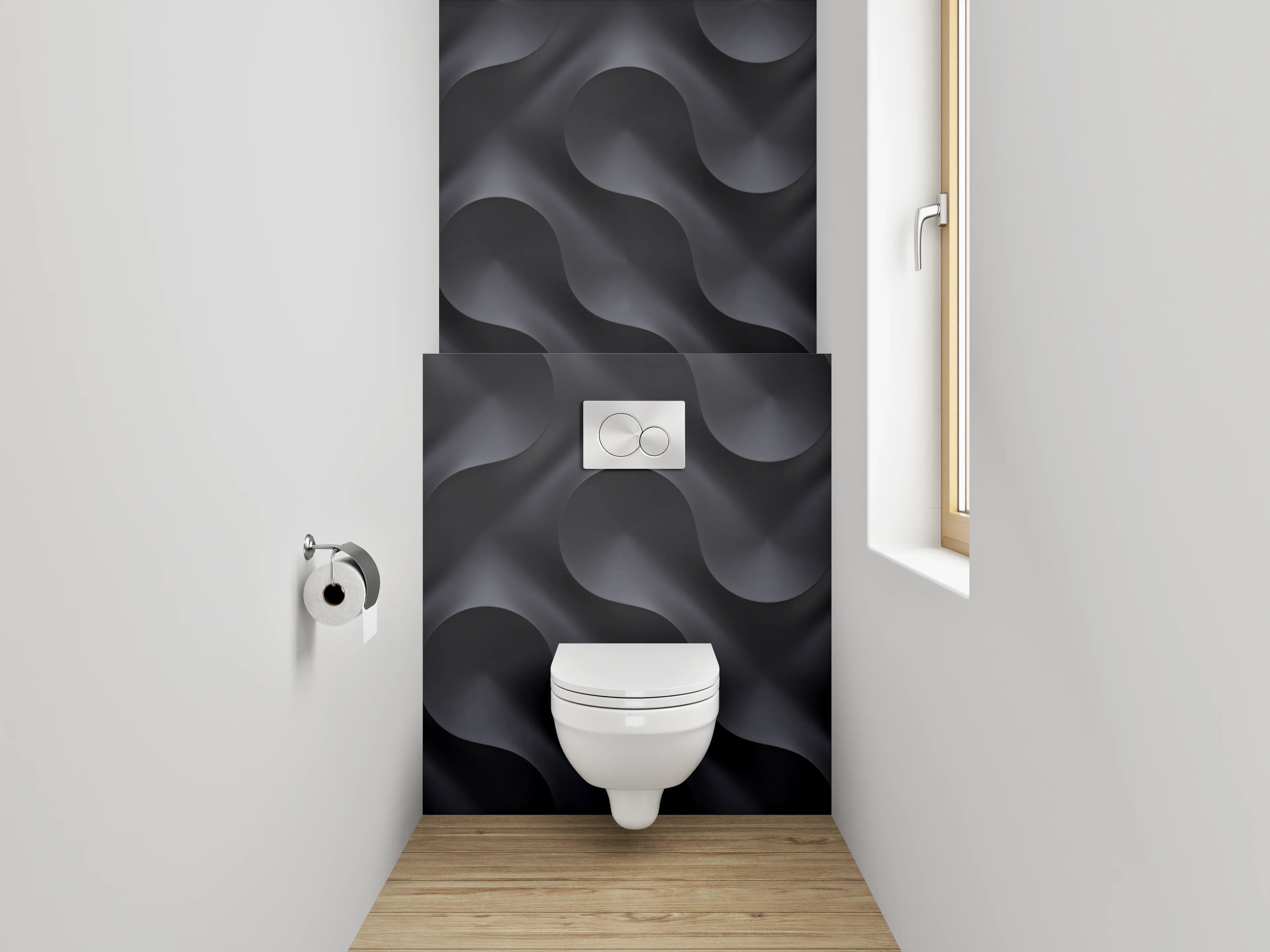 WC-Rückwand - 3D Schwarz Grau Wellen Muster