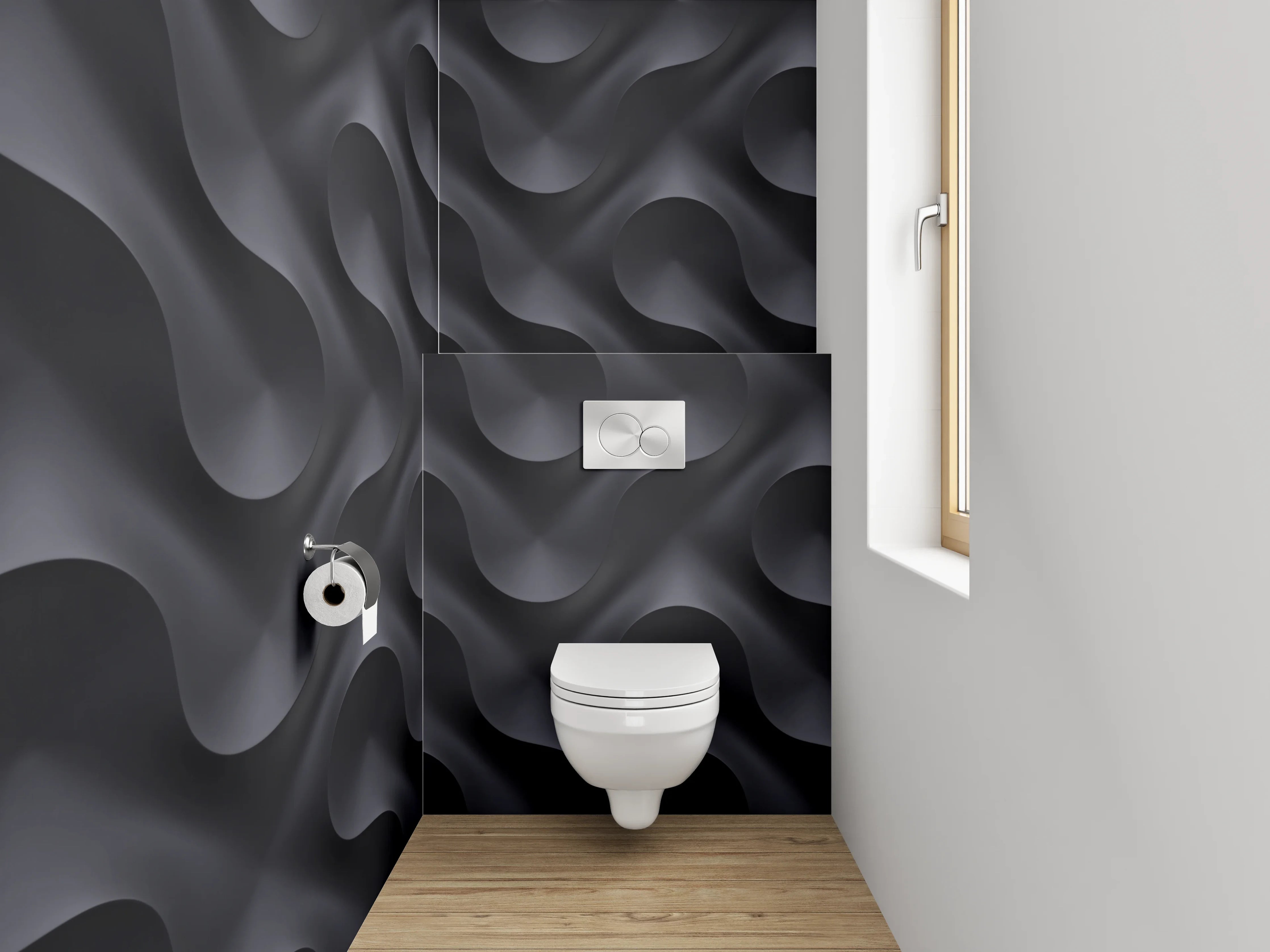 WC-Rückwand - 3D Schwarz Grau Wellen Muster