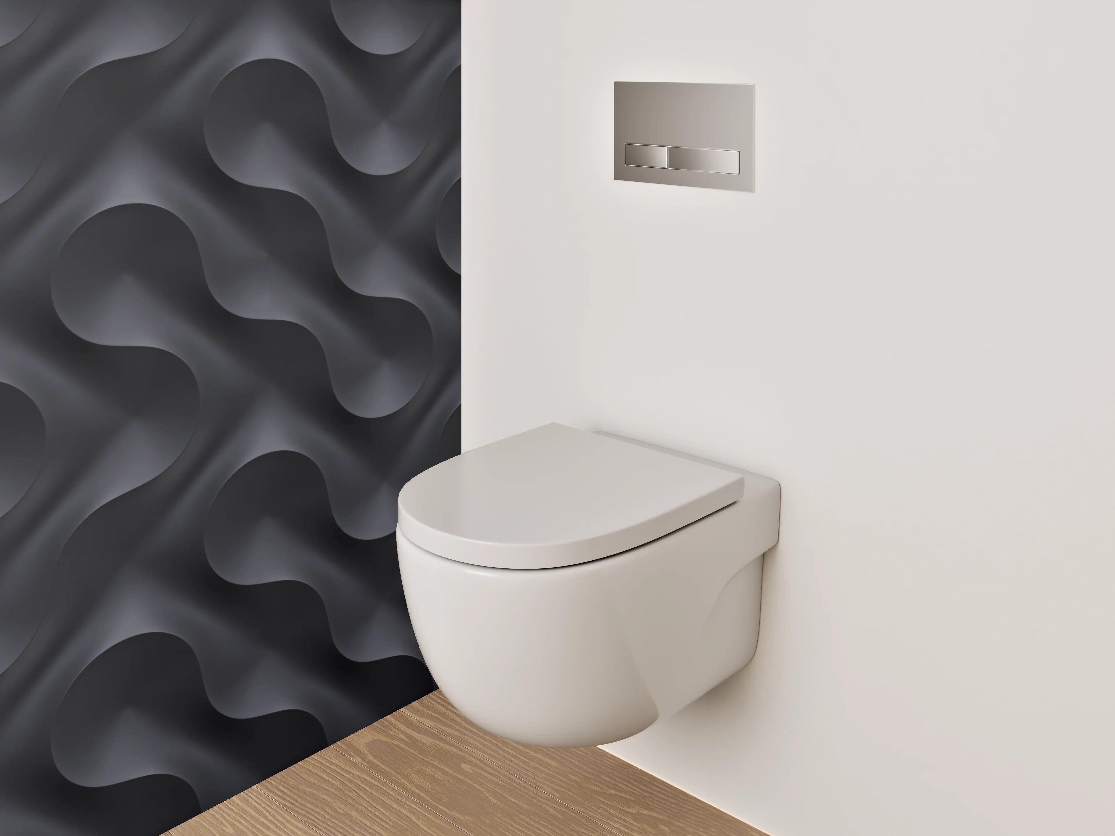 WC-Rückwand - 3D Schwarz Grau Wellen Muster