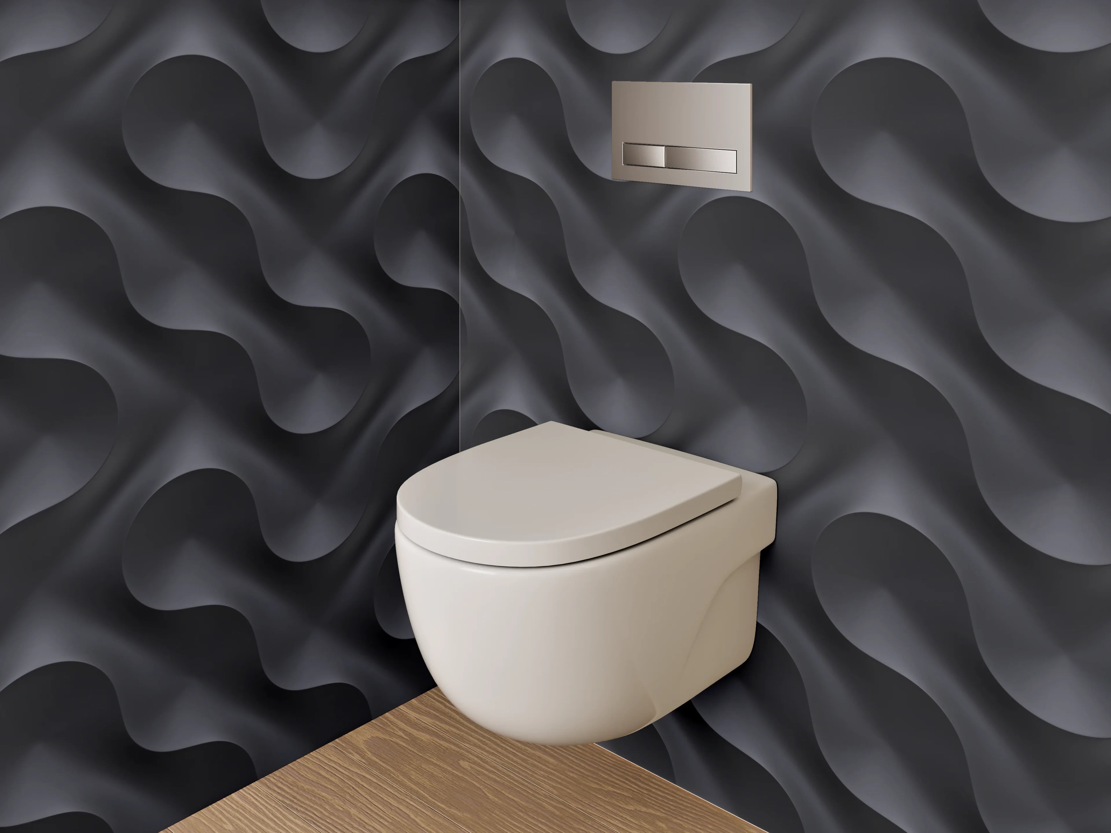 WC-Rückwand - 3D Schwarz Grau Wellen Muster