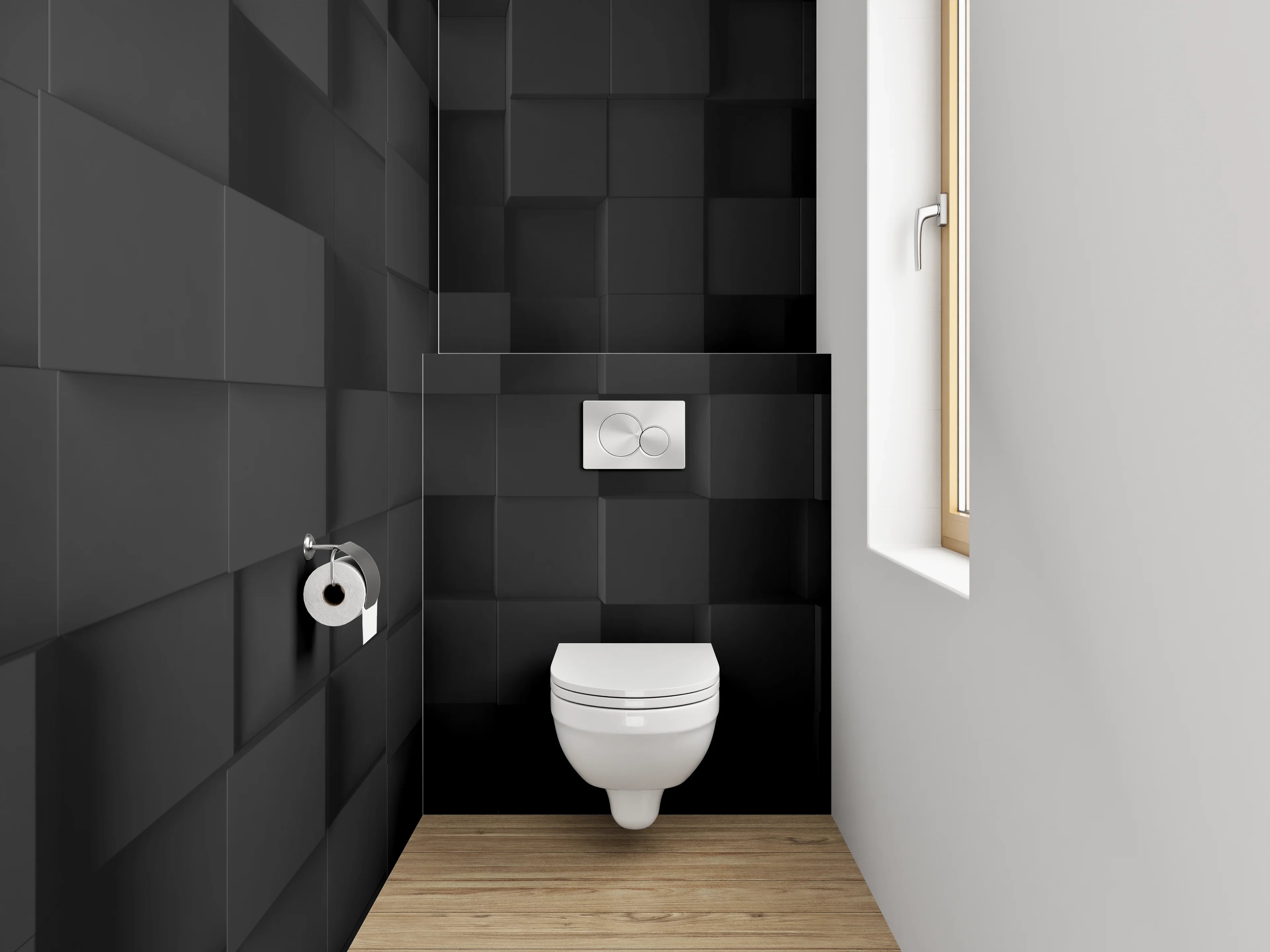 WC-Rückwand - 3D Schwarze Würfel Wandmotiv