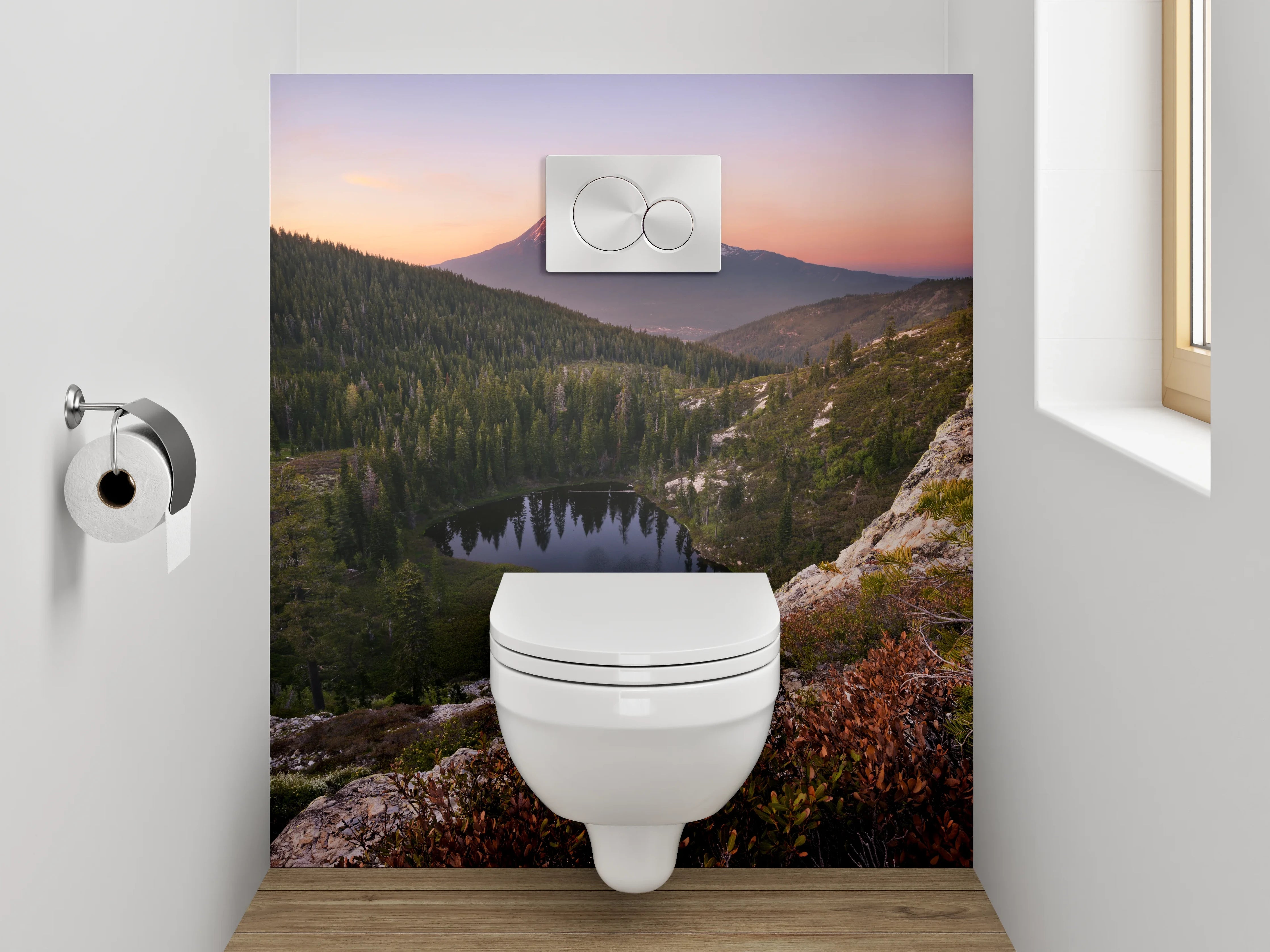 WC-Rückwand - Abendgrau am stillen Gipfelsee