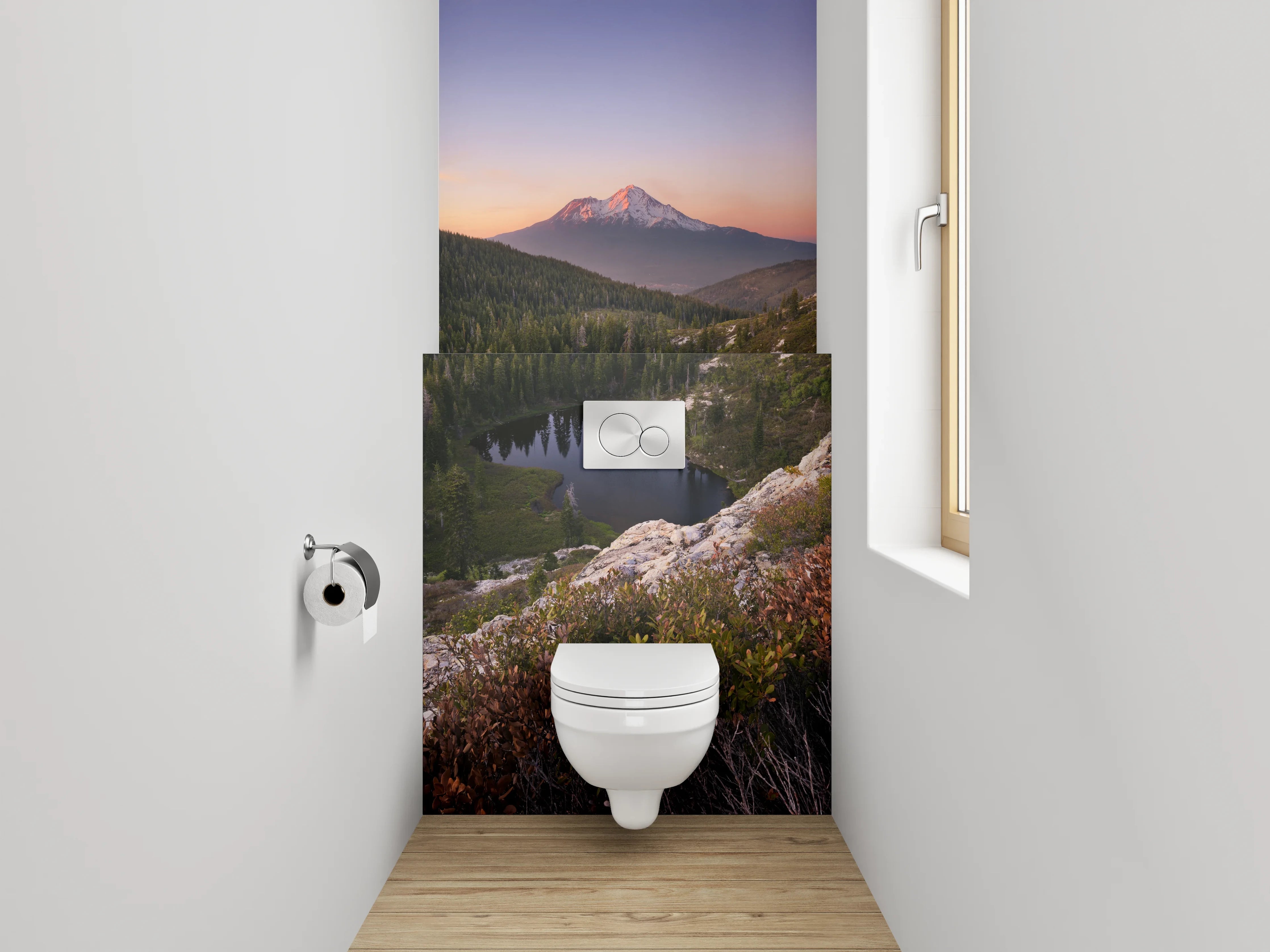 WC-Rückwand - Abendgrau am stillen Gipfelsee