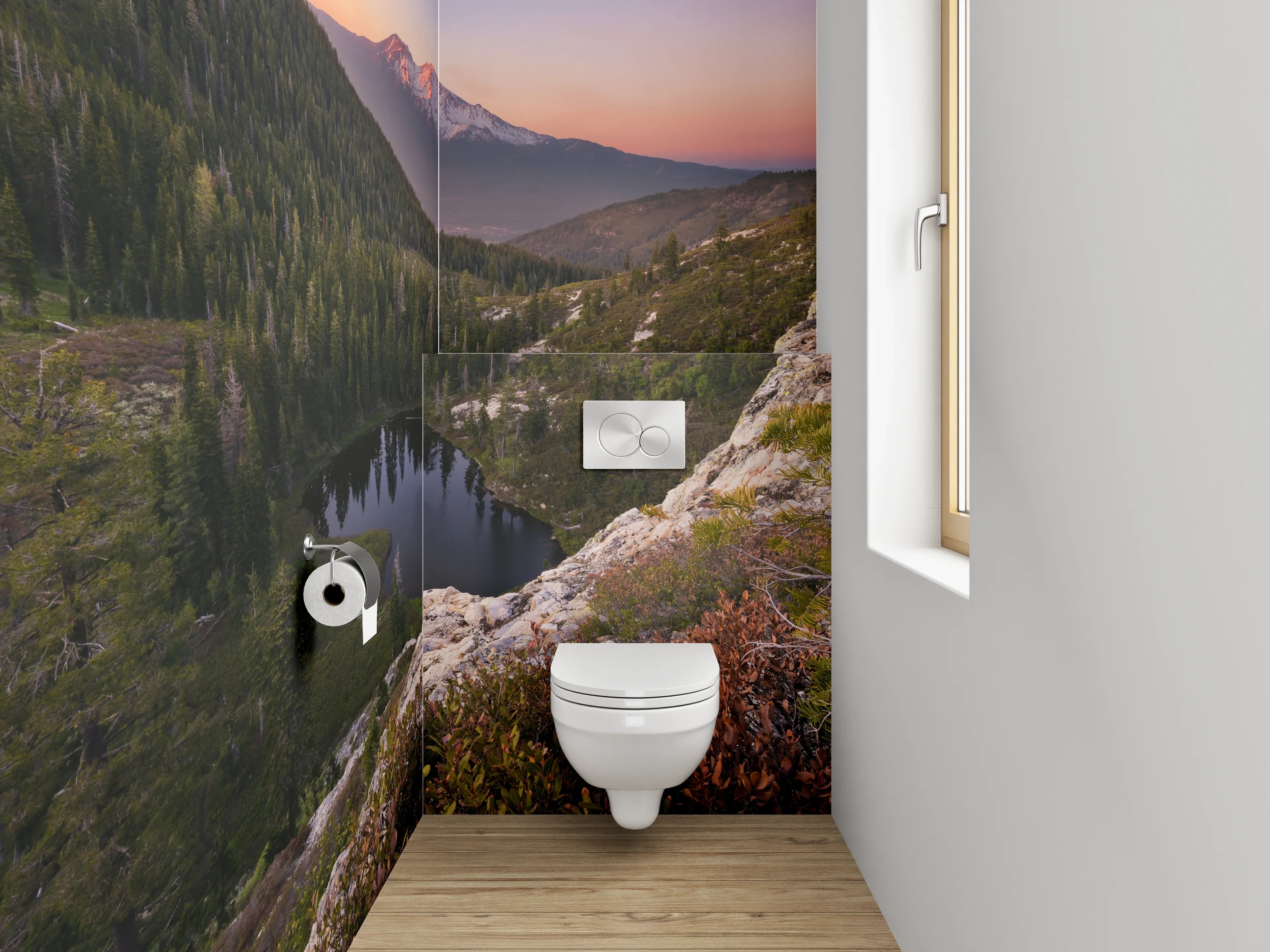 WC-Rückwand - Abendgrau am stillen Gipfelsee