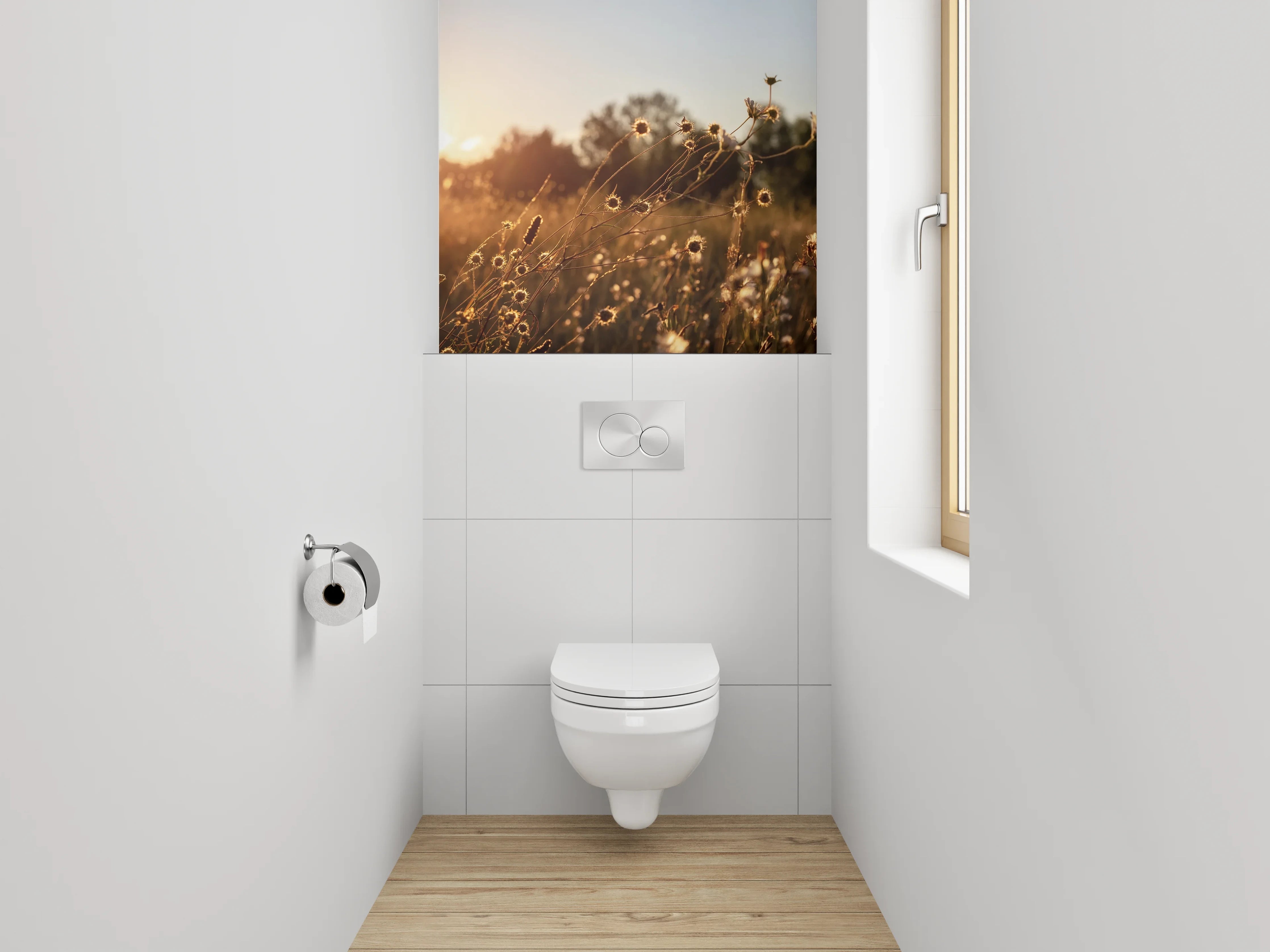 WC-Rückwand - Abendliche Sonnenwiese Panorama