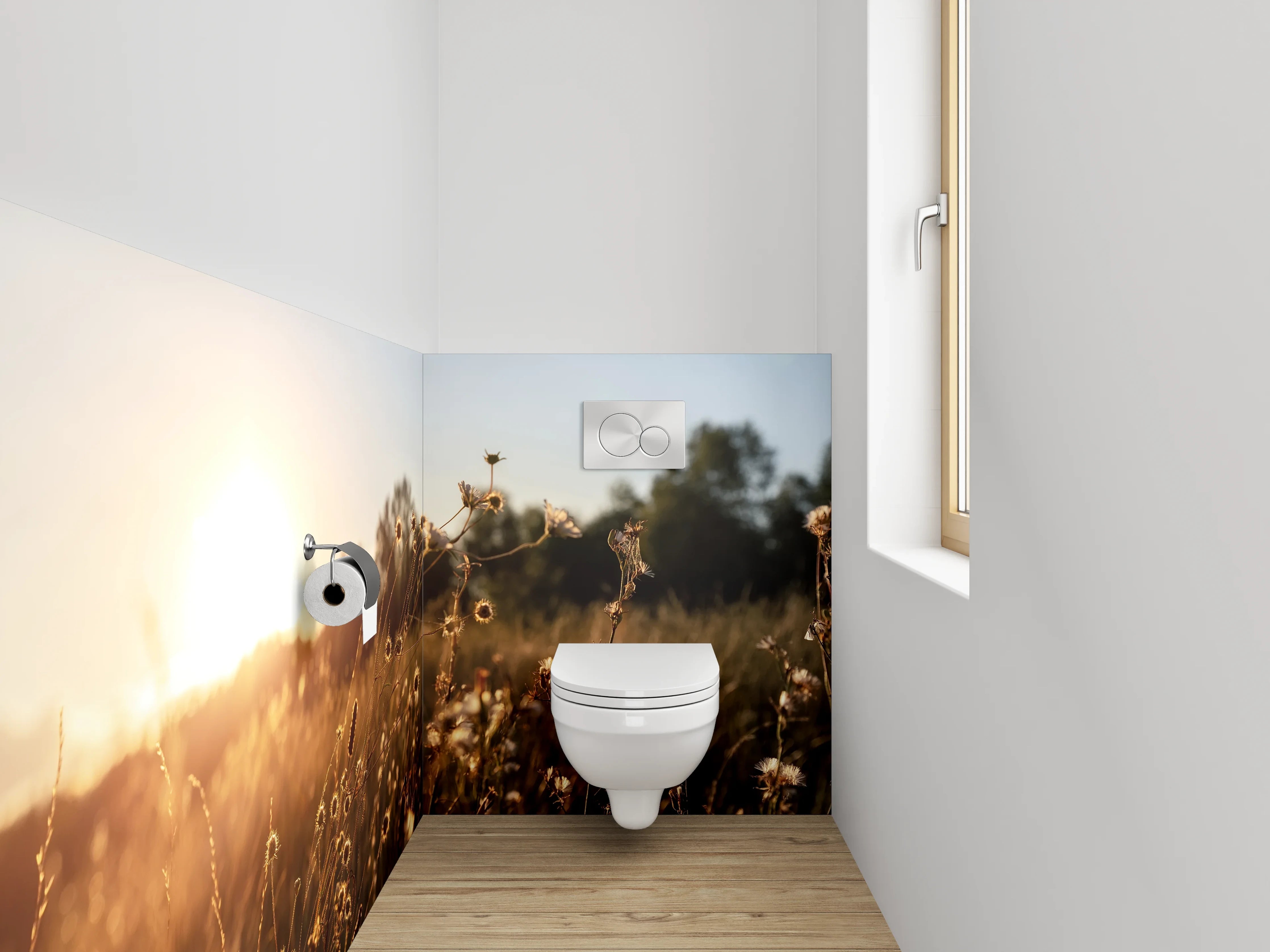 WC-Rückwand - Abendliche Sonnenwiese Panorama