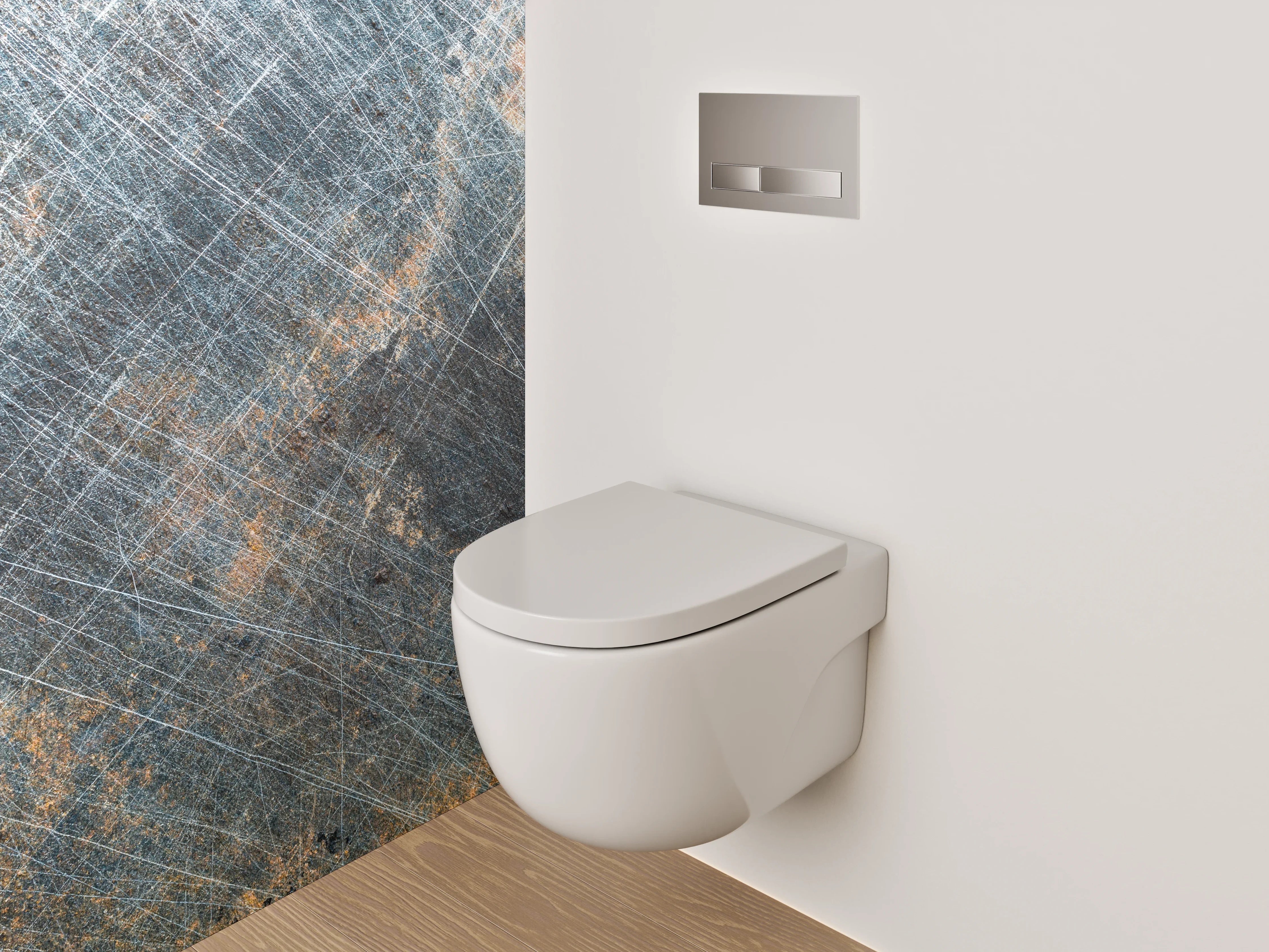 WC-Rückwand - Abgenutzte Metalloptik mit Kratzern