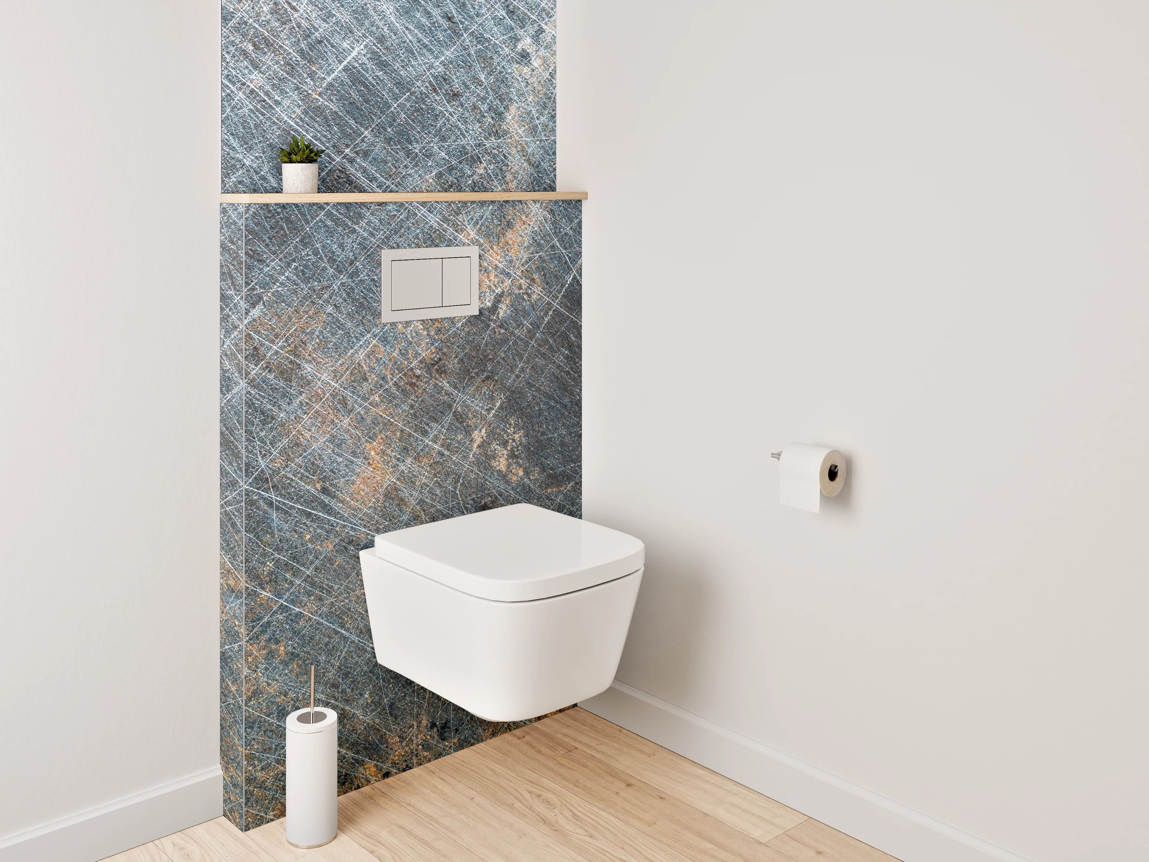 WC-Rückwand - Abgenutzte Metalloptik mit Kratzern