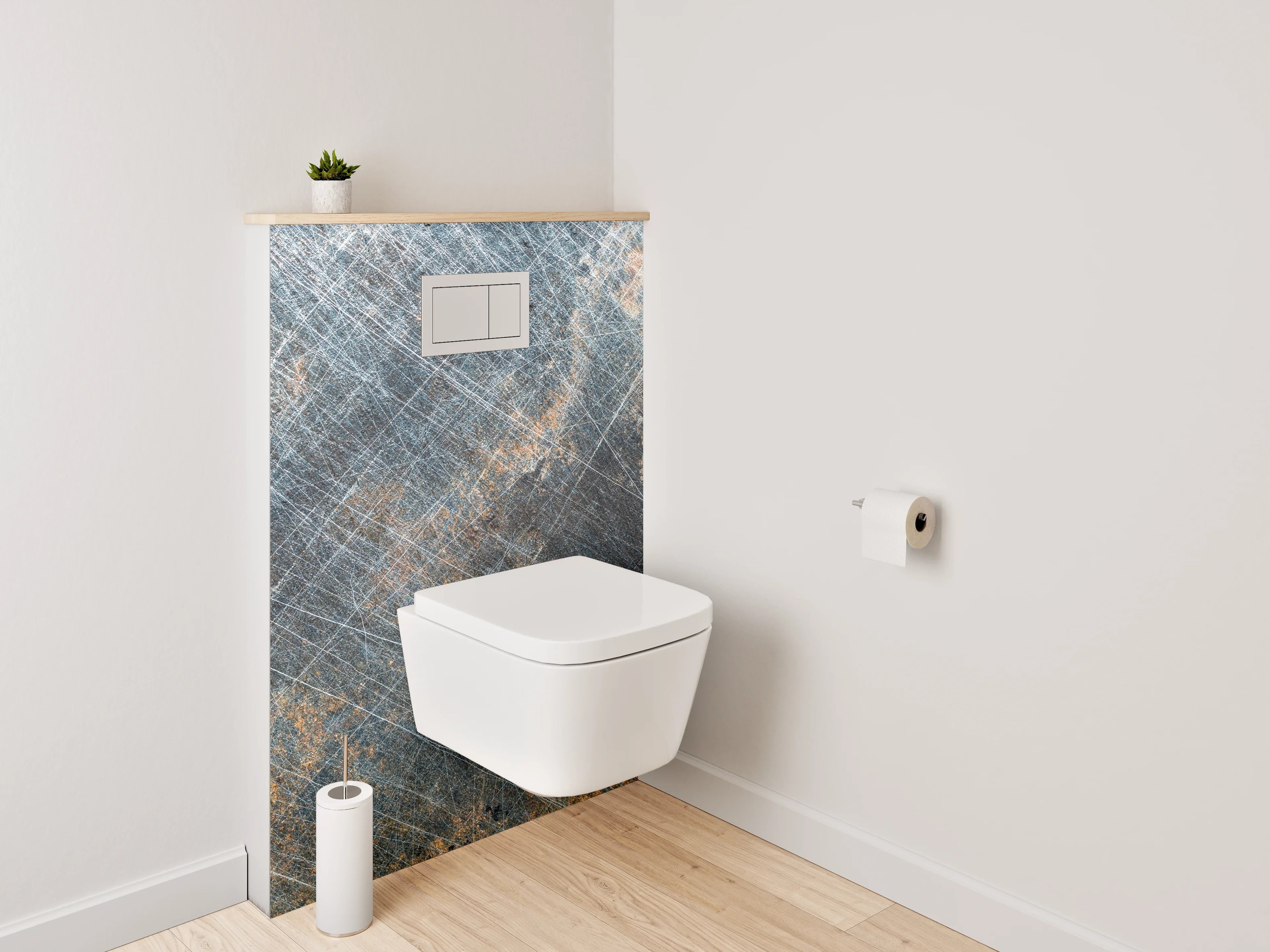 WC-Rückwand - Abgenutzte Metalloptik mit Kratzern