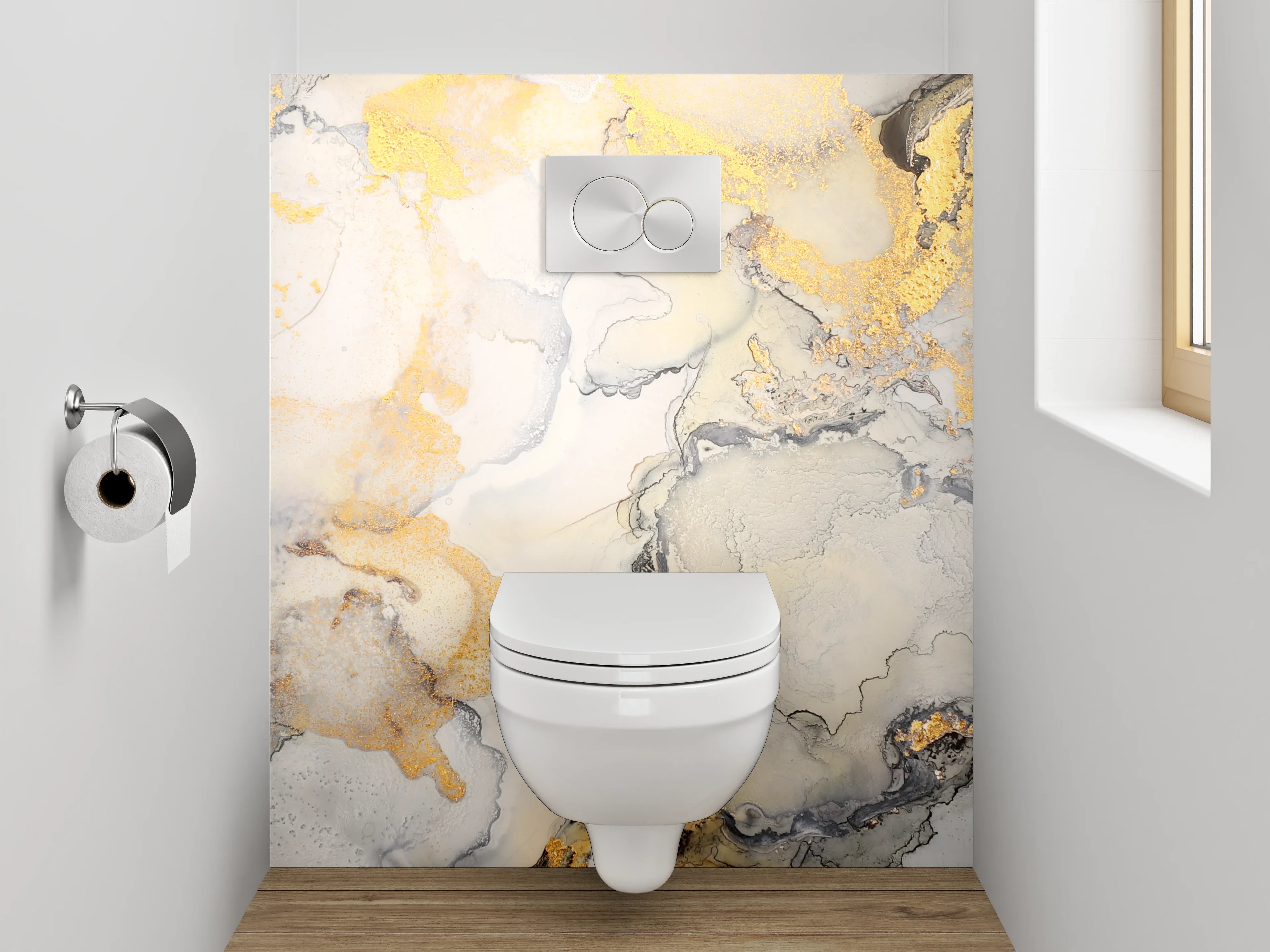 WC-Rückwand - Abstract Aquarell mit Gold-Details