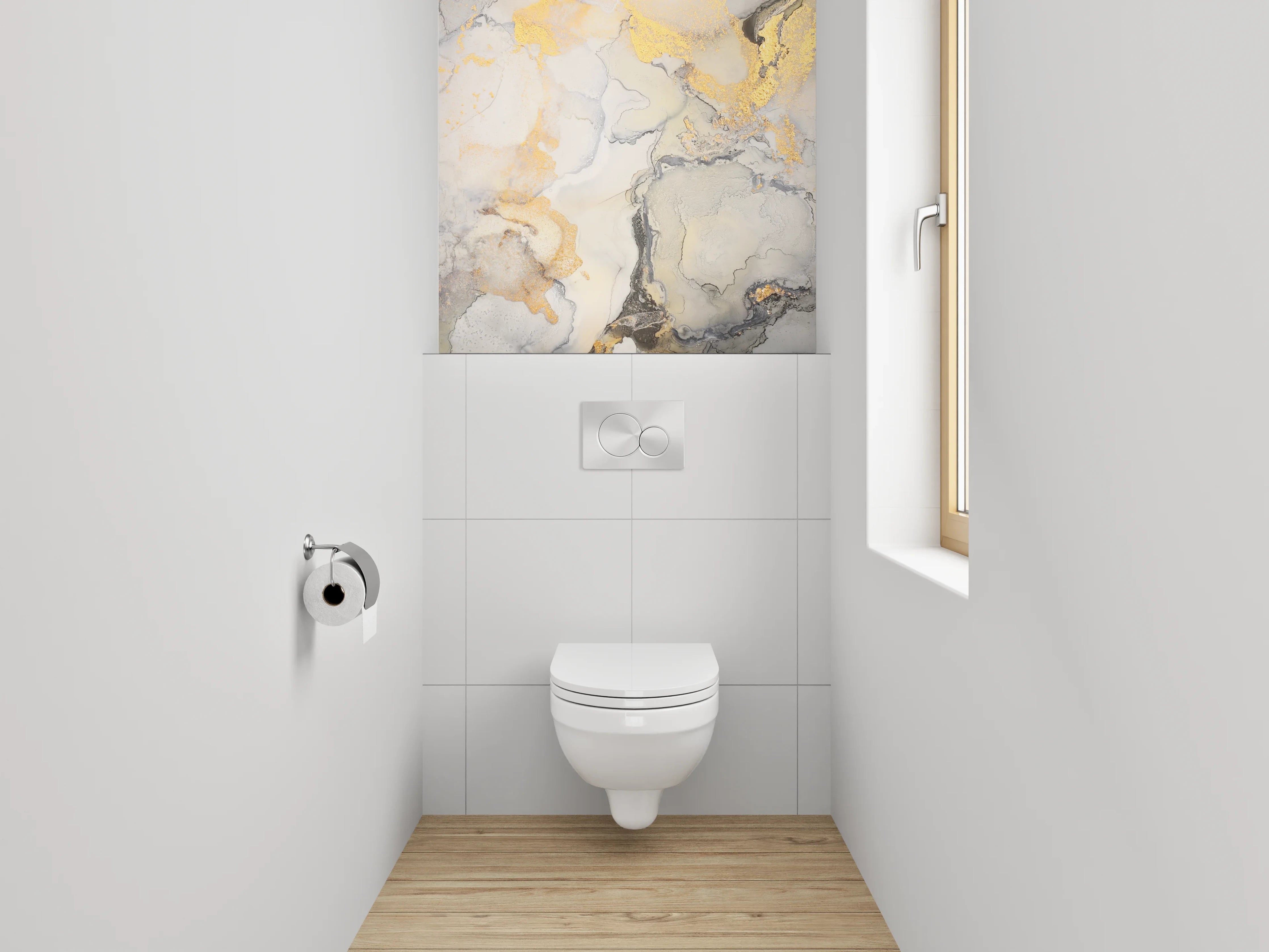 WC-Rückwand - Abstract Aquarell mit Gold-Details