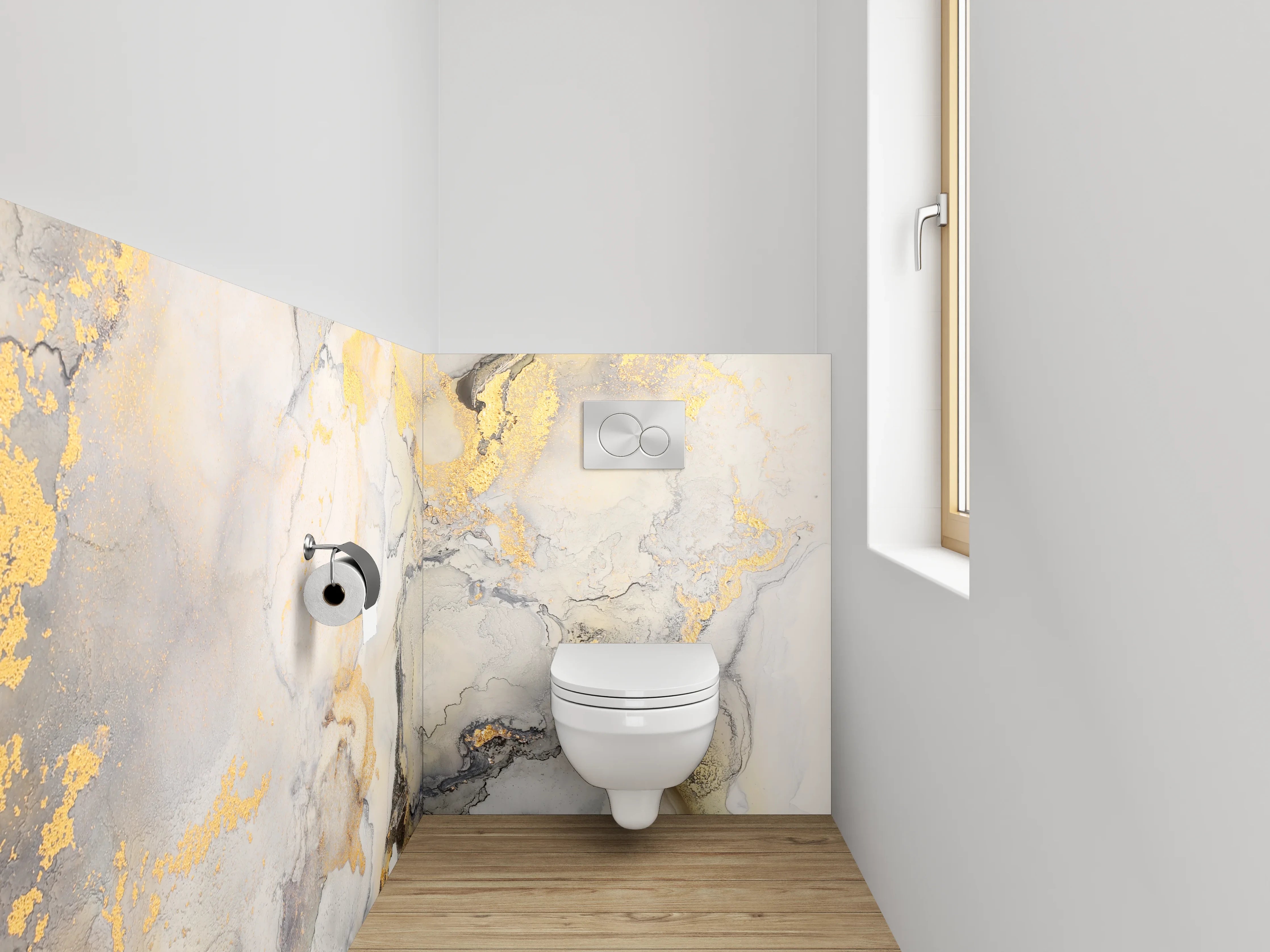 WC-Rückwand - Abstract Aquarell mit Gold-Details