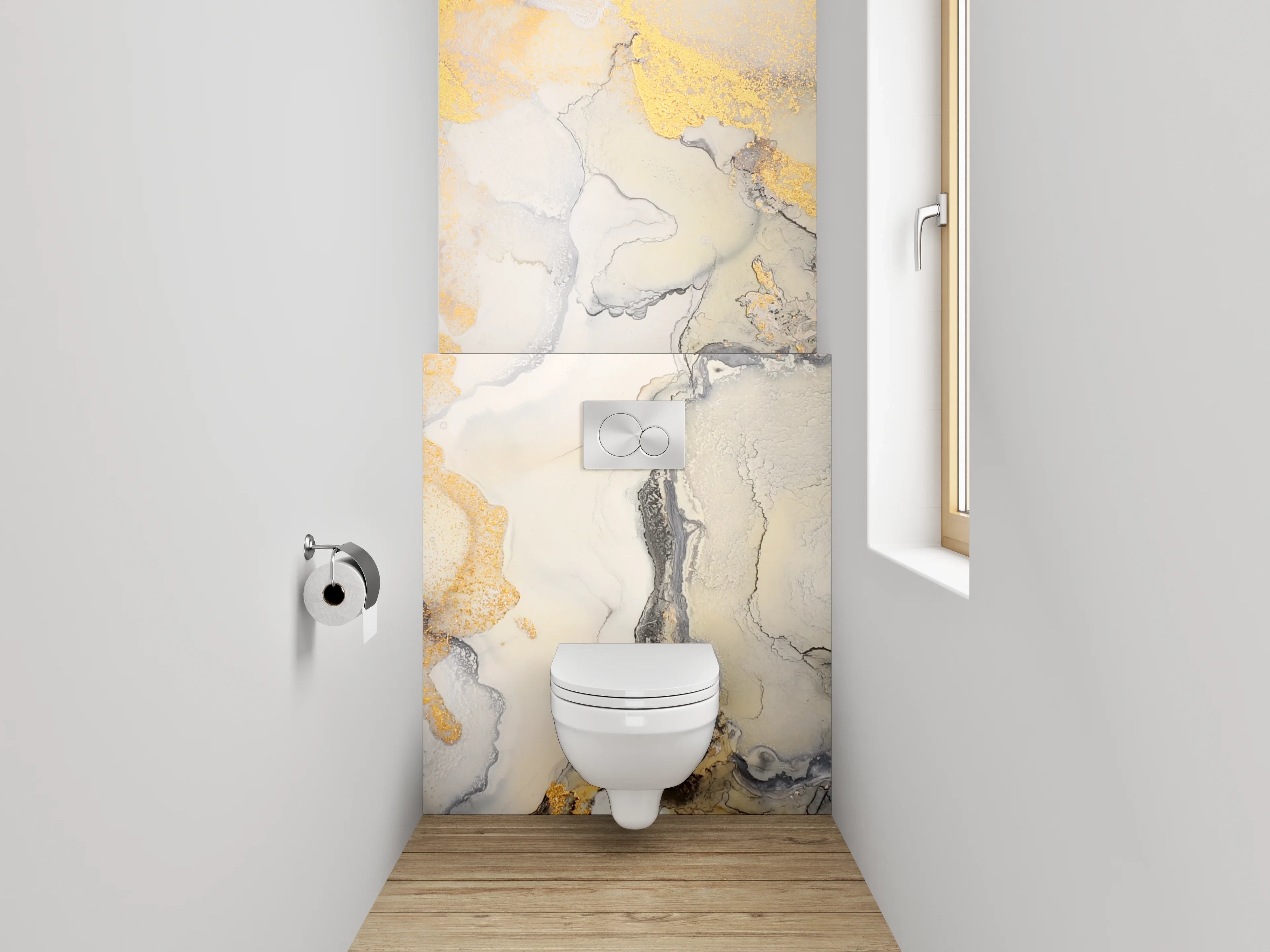 WC-Rückwand - Abstract Aquarell mit Gold-Details