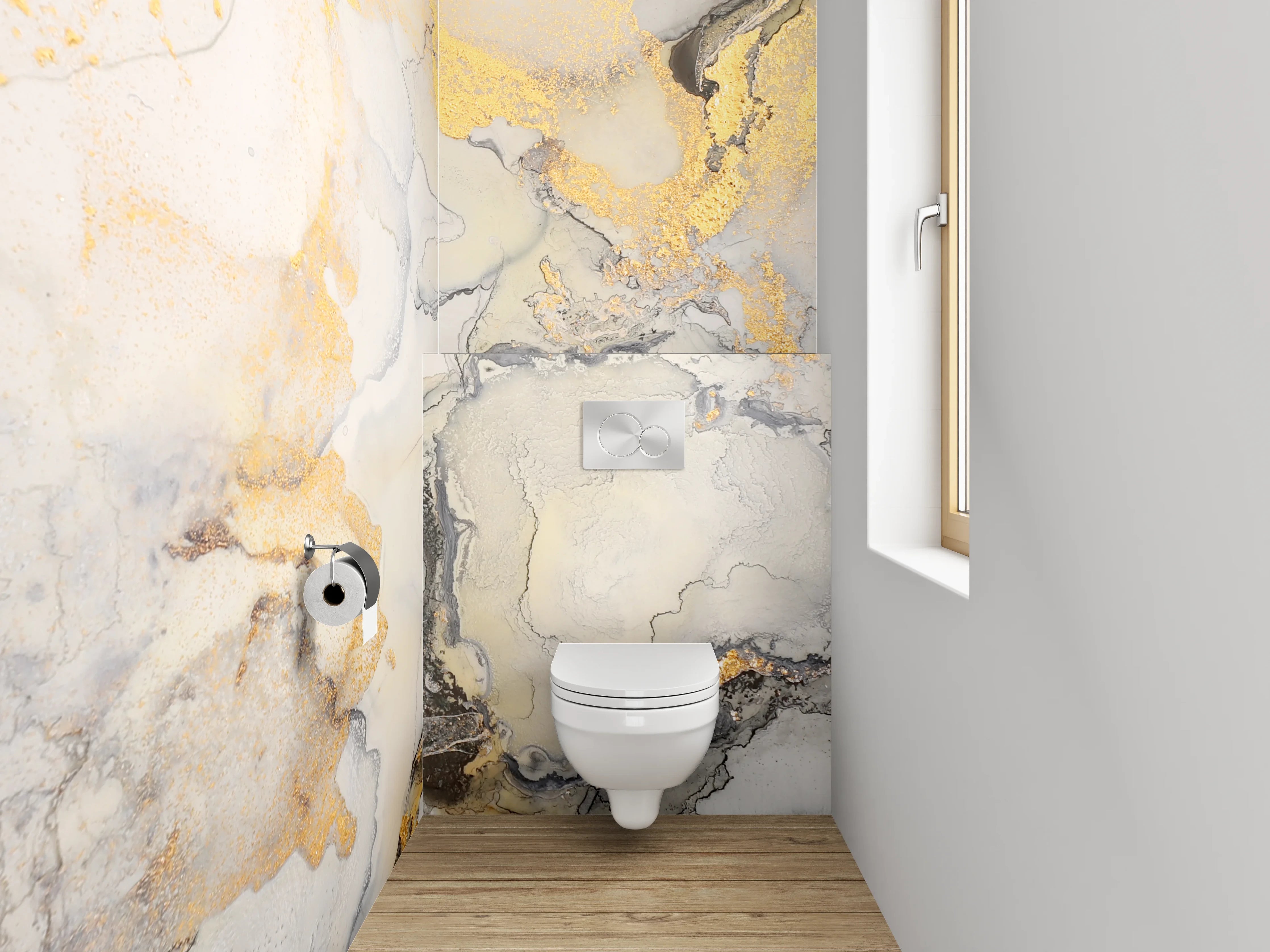 WC-Rückwand - Abstract Aquarell mit Gold-Details