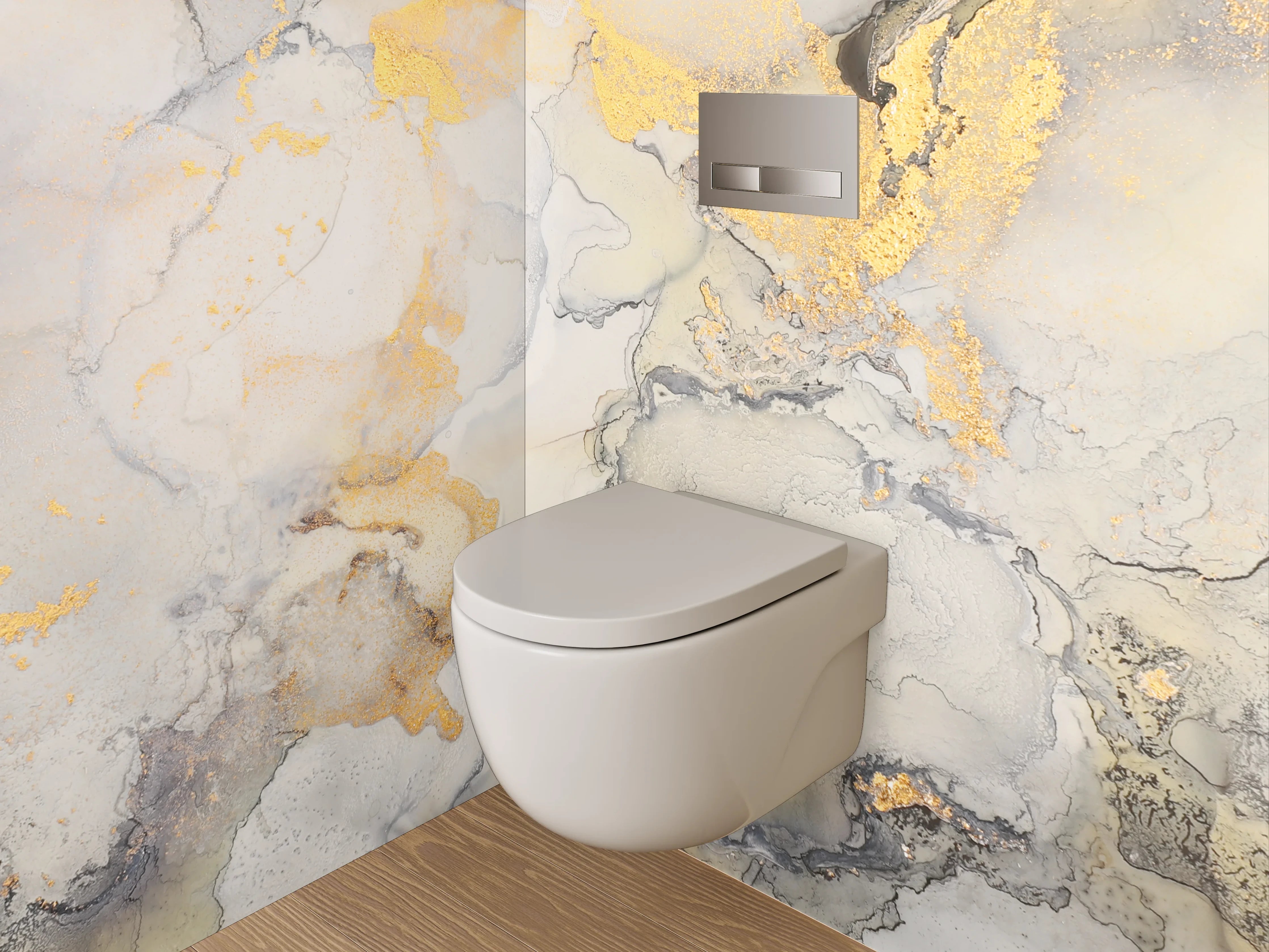 WC-Rückwand - Abstract Aquarell mit Gold-Details