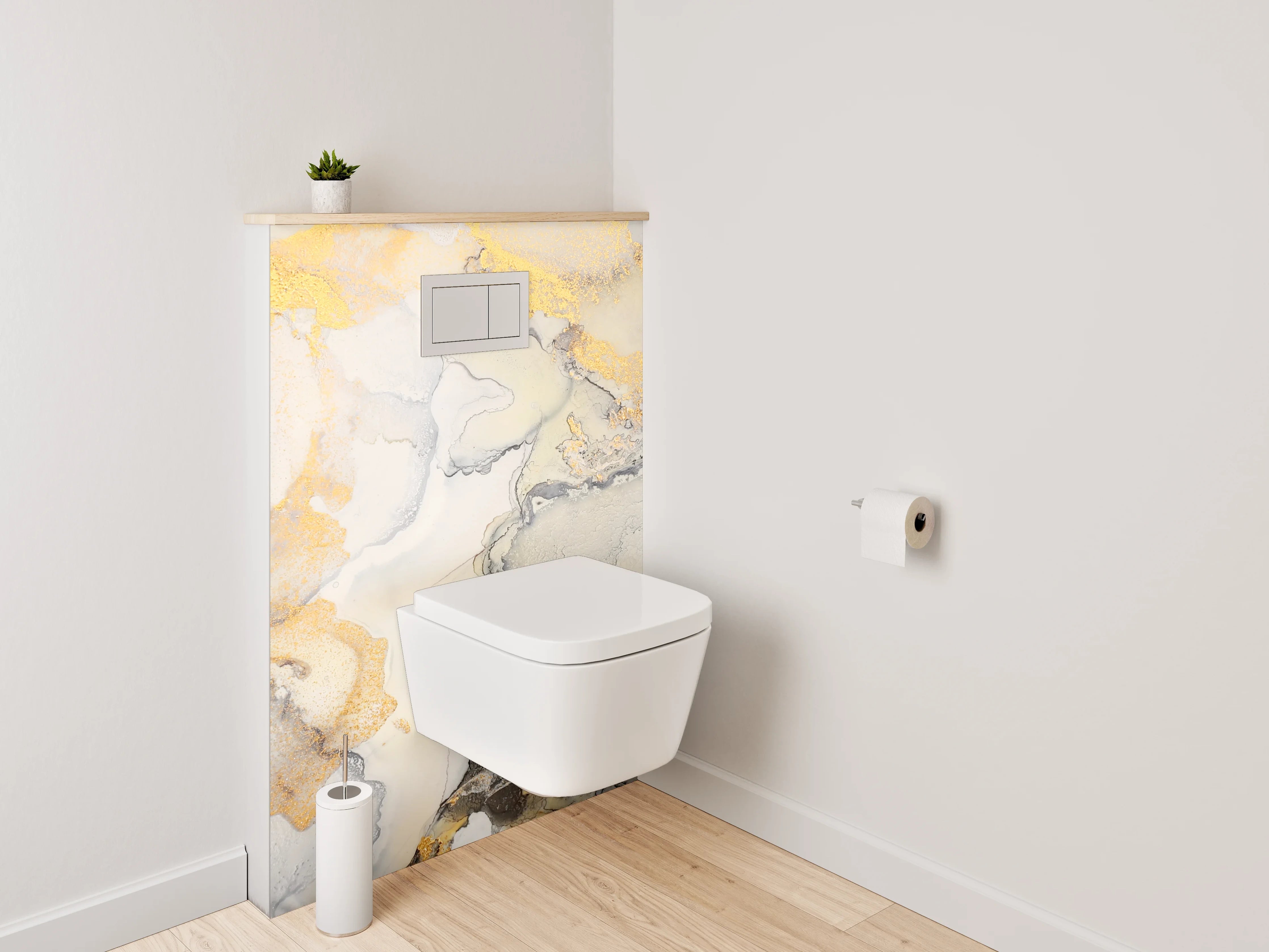 WC-Rückwand - Abstract Aquarell mit Gold-Details