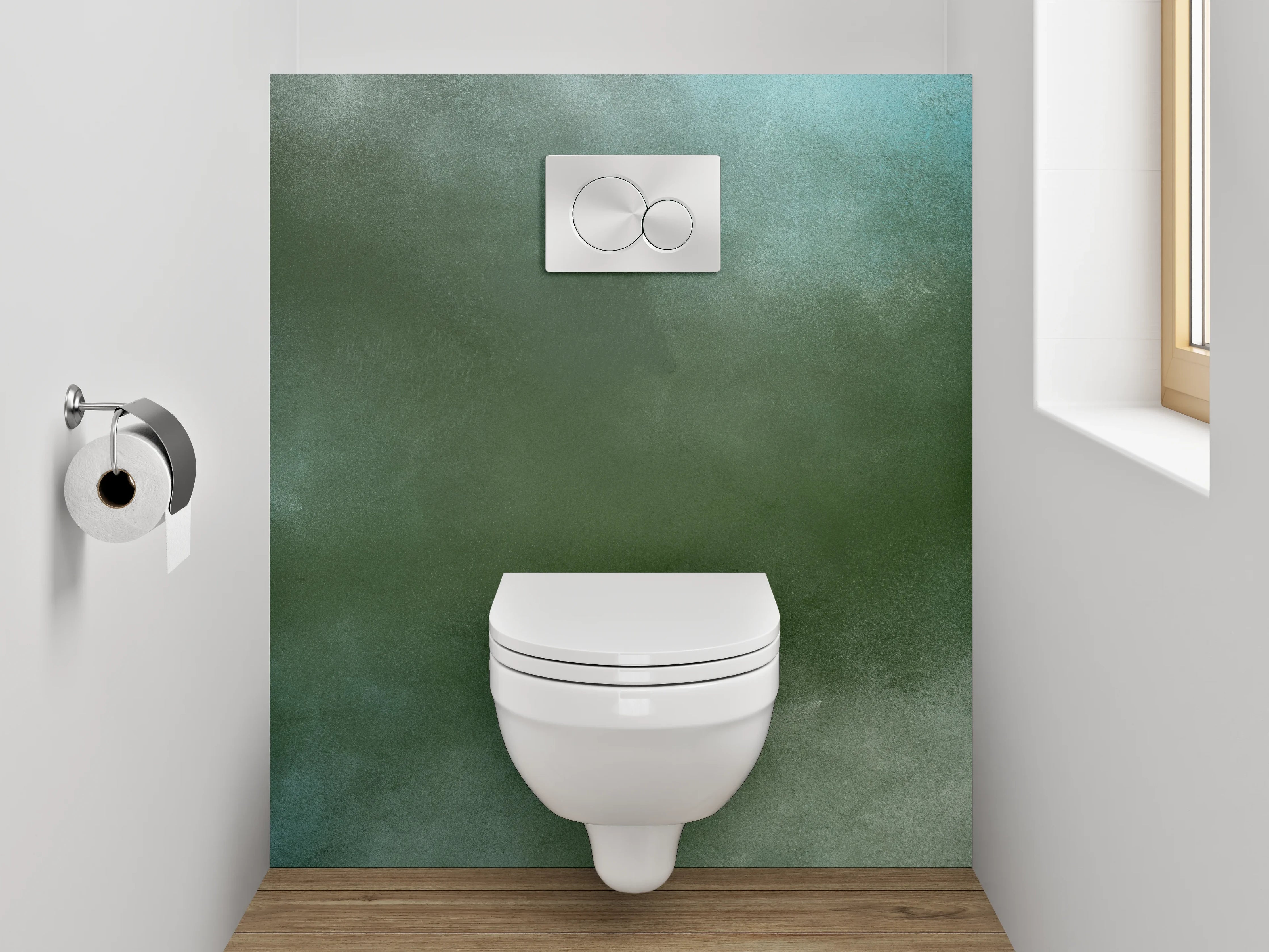 WC-Rückwand - Abstrakt Aquarell Grün-Orange Wandbild