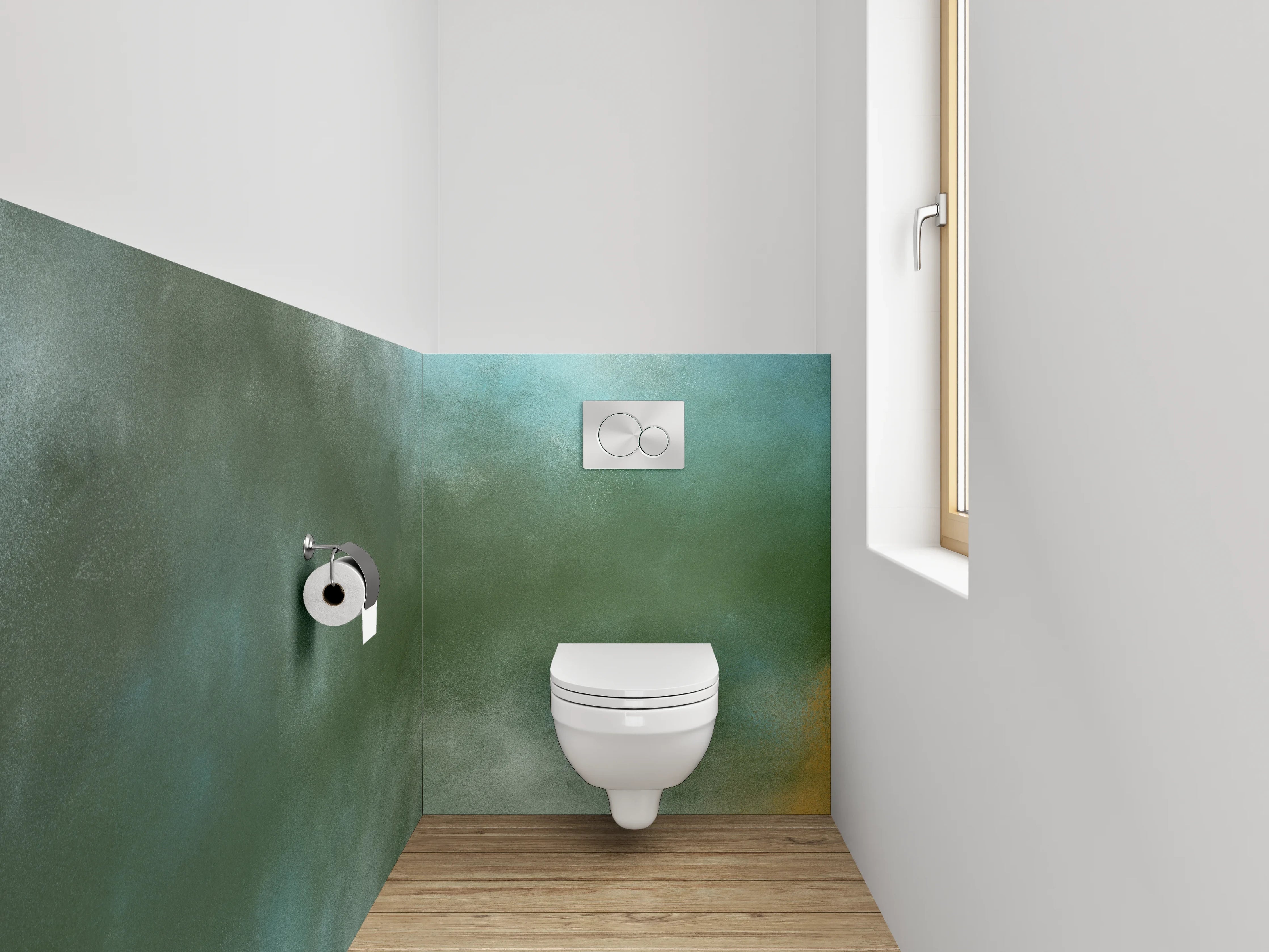 WC-Rückwand - Abstrakt Aquarell Grün-Orange Wandbild