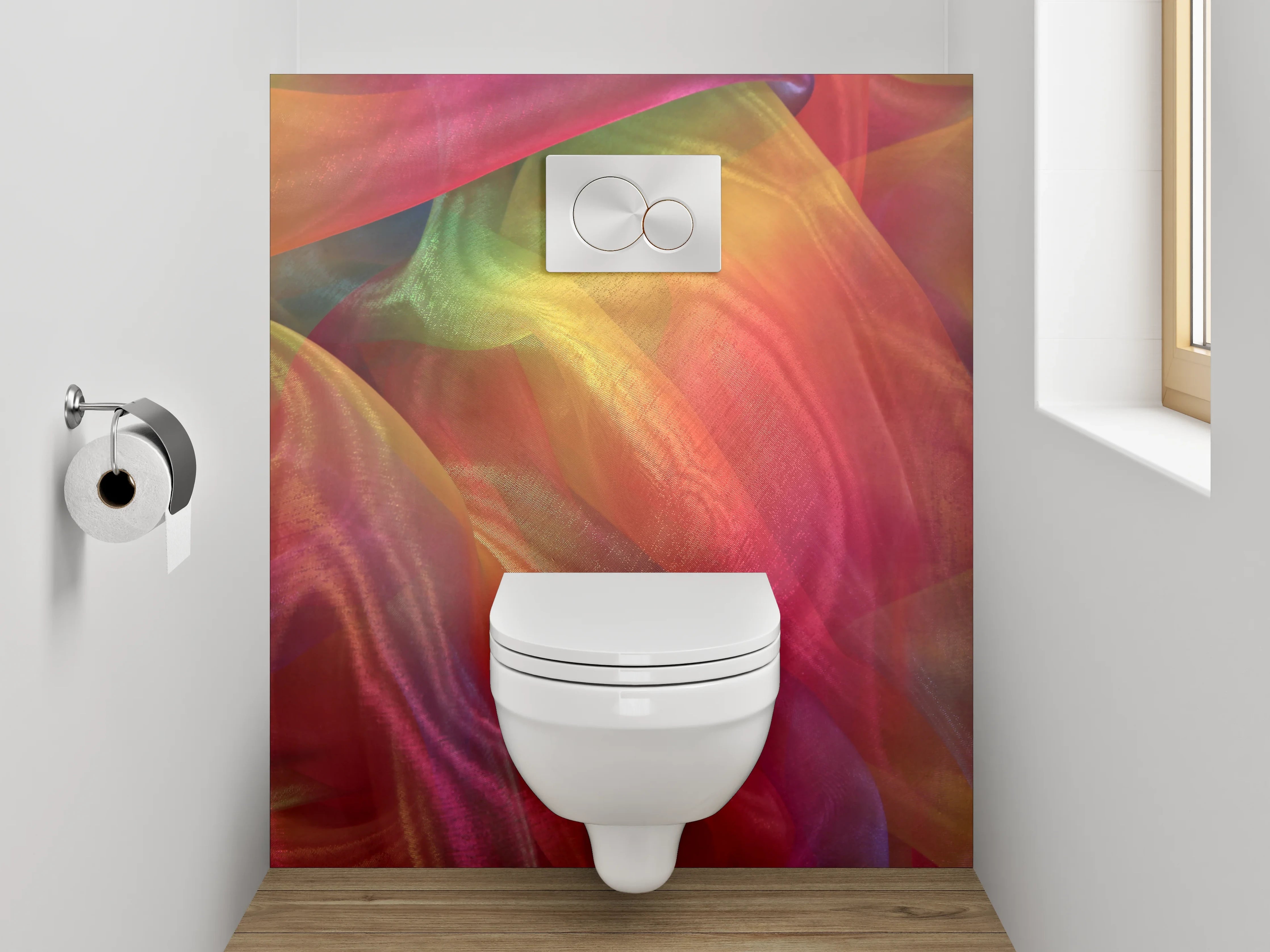 WC-Rückwand - Abstrakt buntes Farbspiel Stoffschleier
