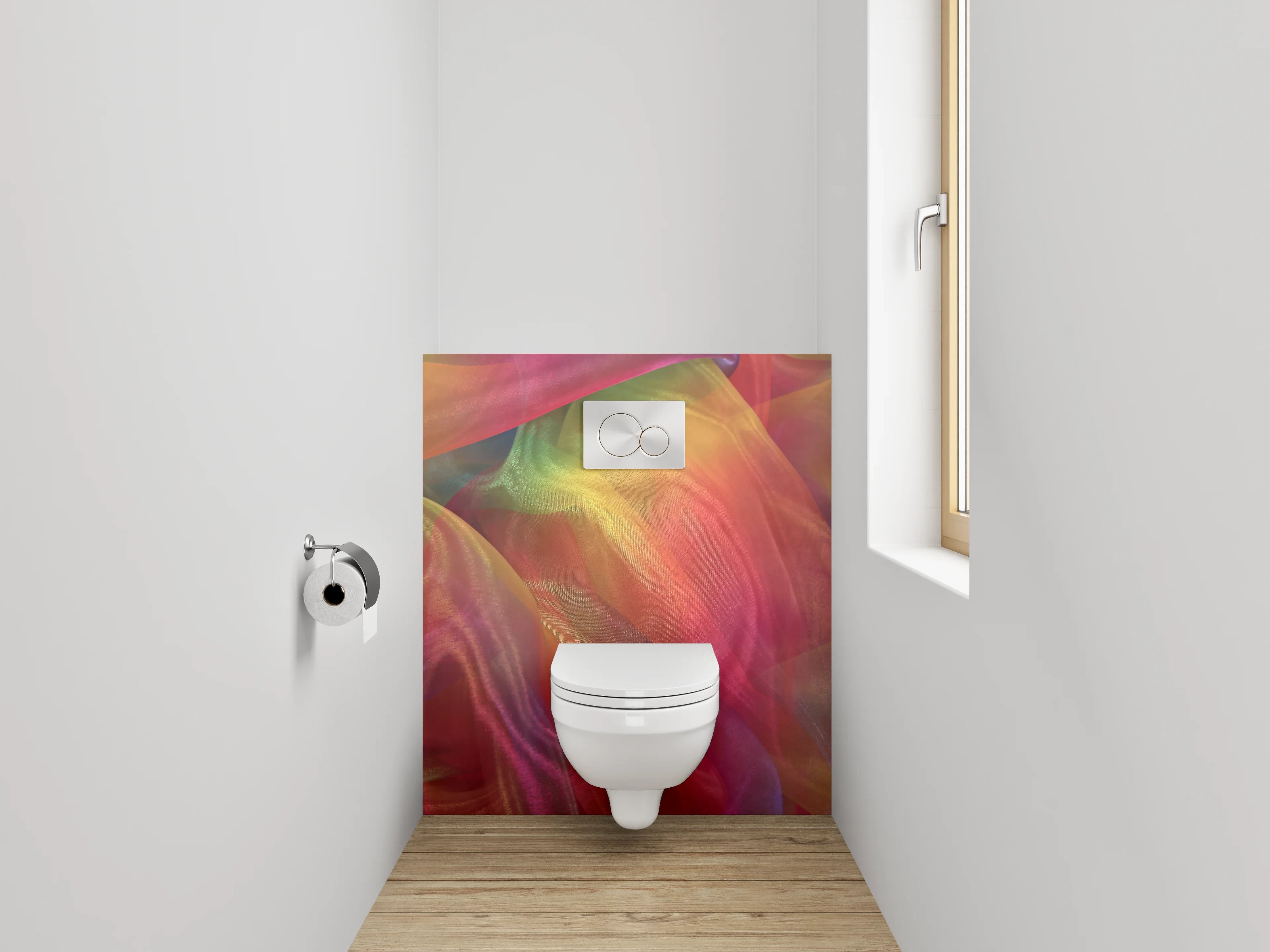 WC-Rückwand - Abstrakt buntes Farbspiel Stoffschleier