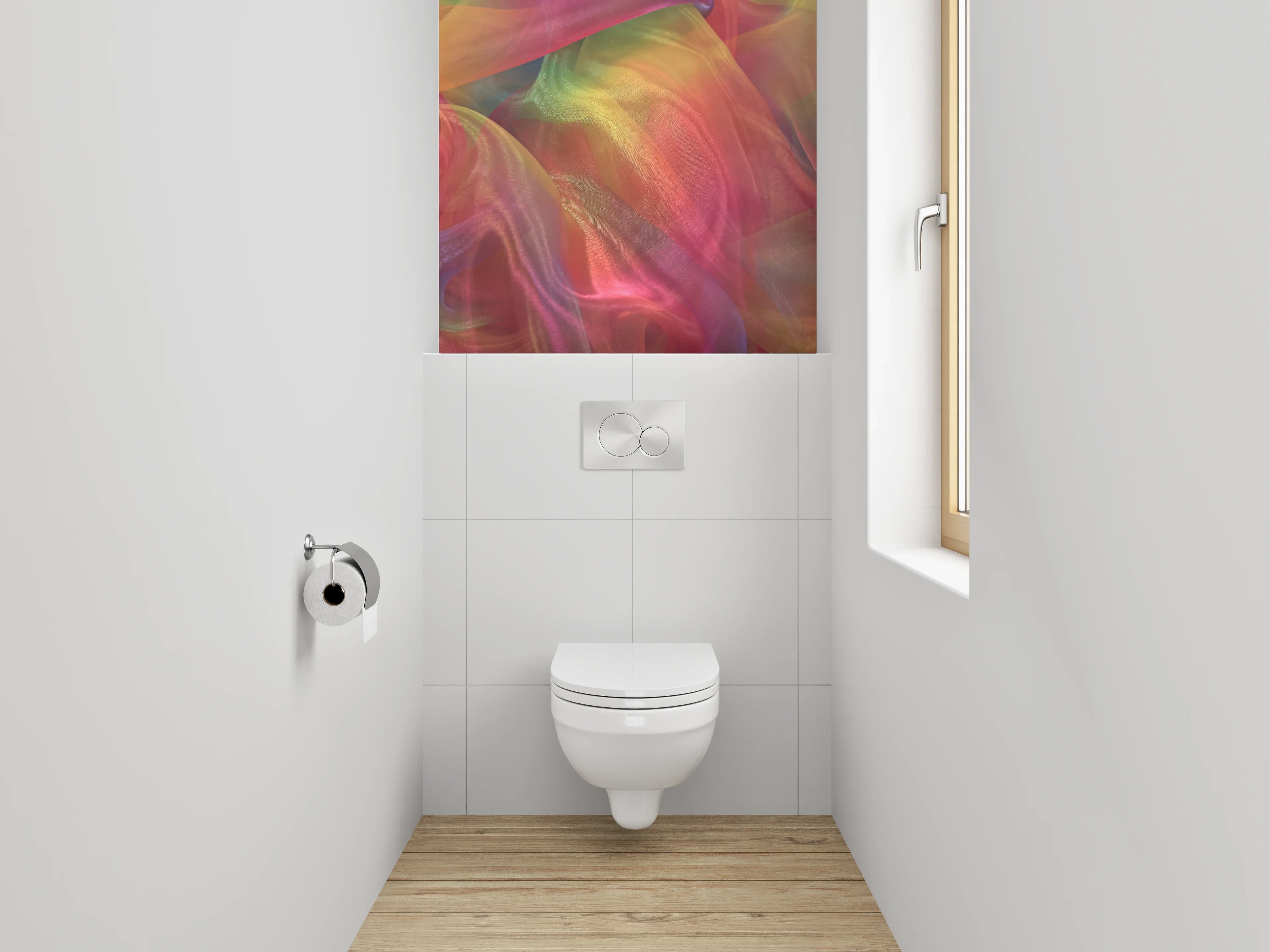 WC-Rückwand - Abstrakt buntes Farbspiel Stoffschleier