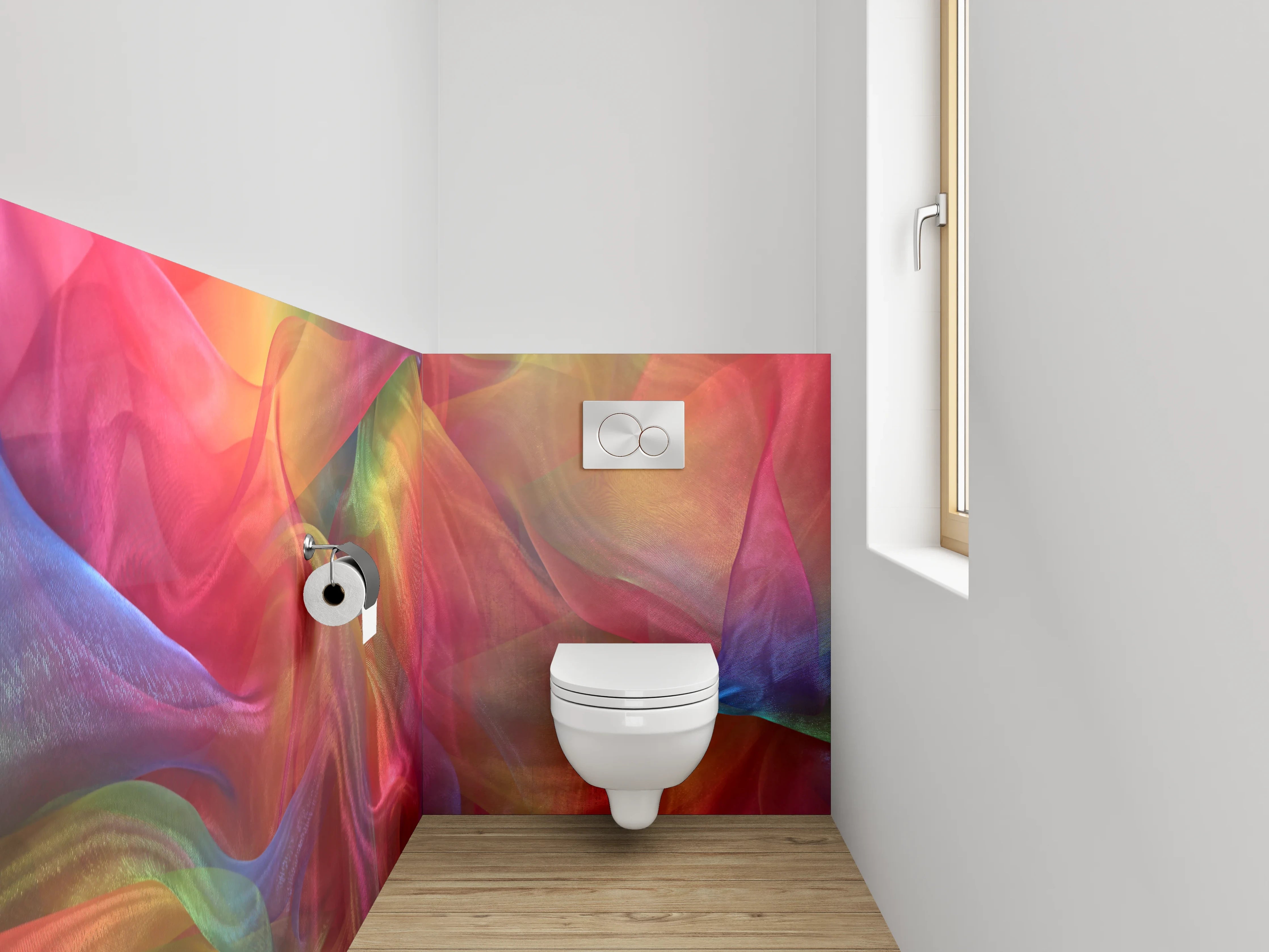 WC-Rückwand - Abstrakt buntes Farbspiel Stoffschleier