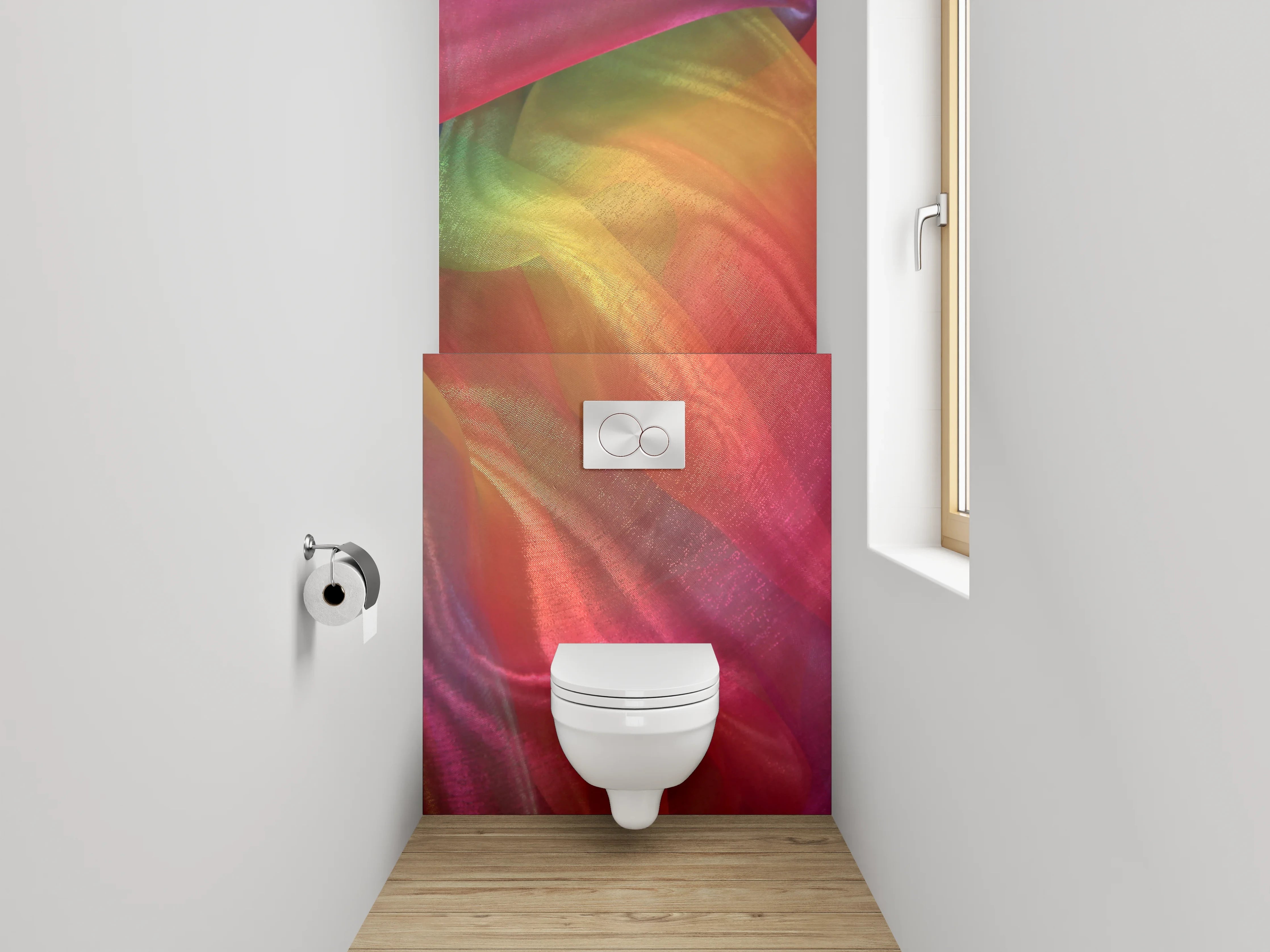 WC-Rückwand - Abstrakt buntes Farbspiel Stoffschleier