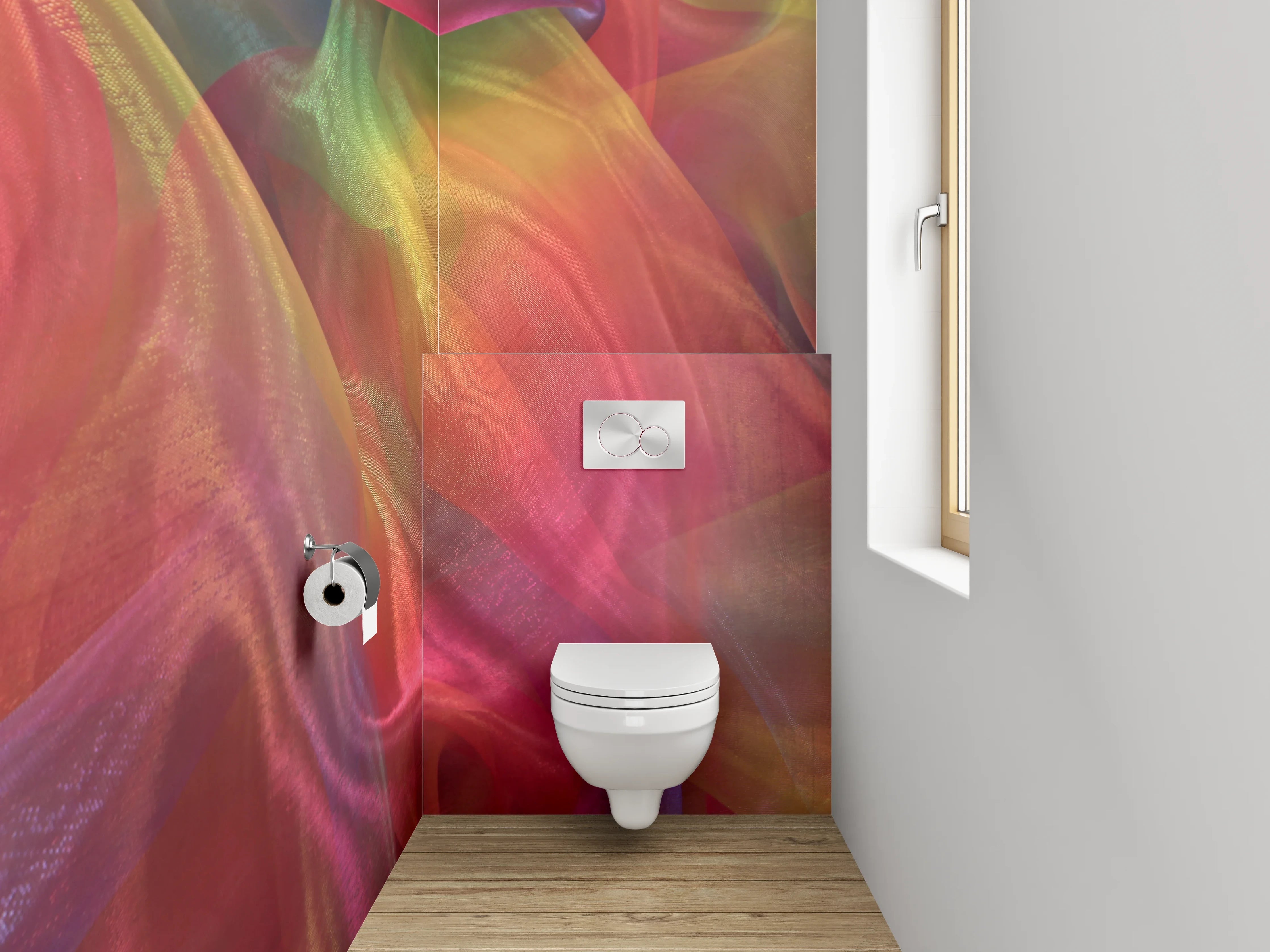 WC-Rückwand - Abstrakt buntes Farbspiel Stoffschleier