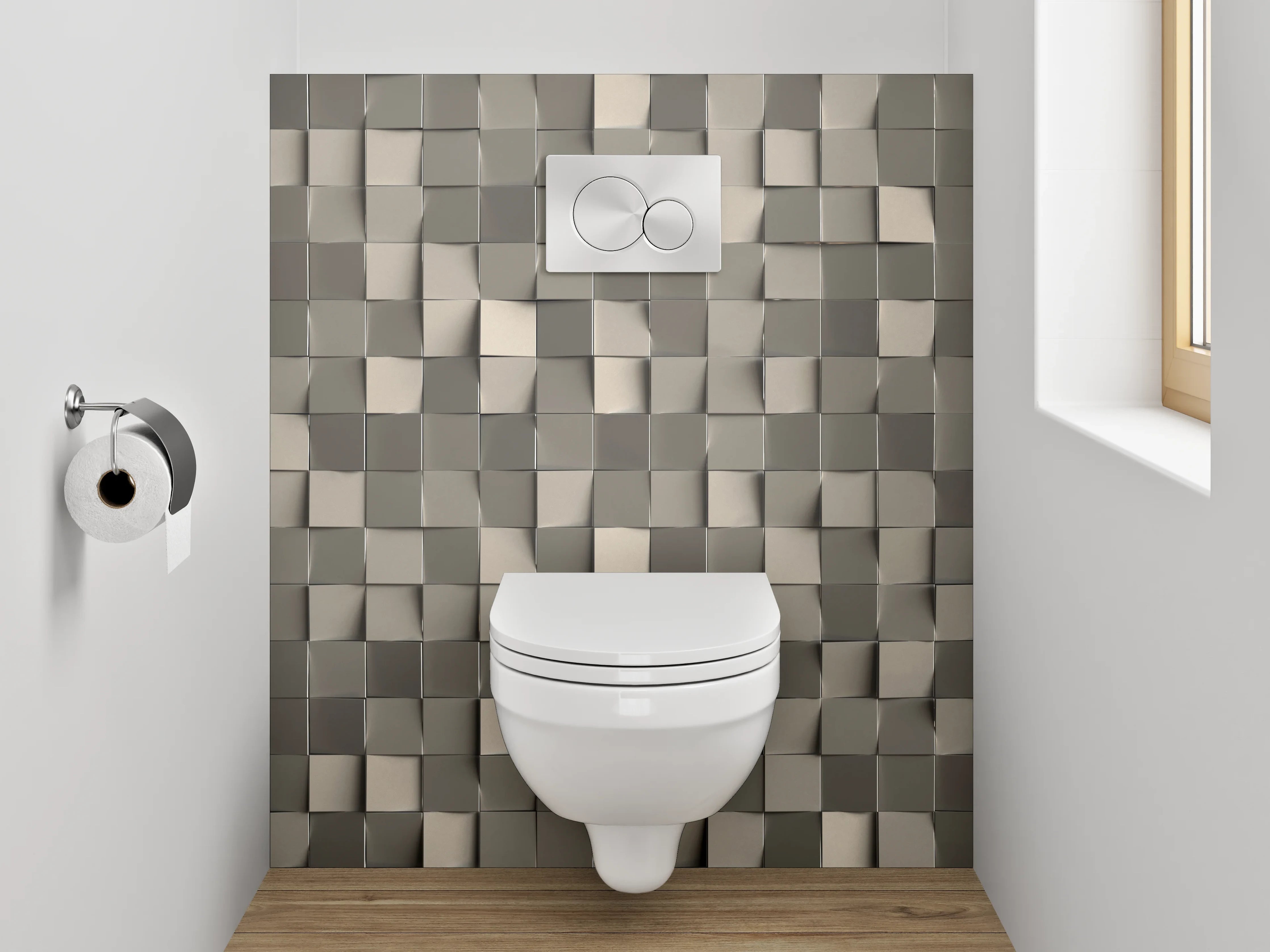 WC-Rückwand - Abstrakte 3D-Mosaik Fliesenoptik Grau