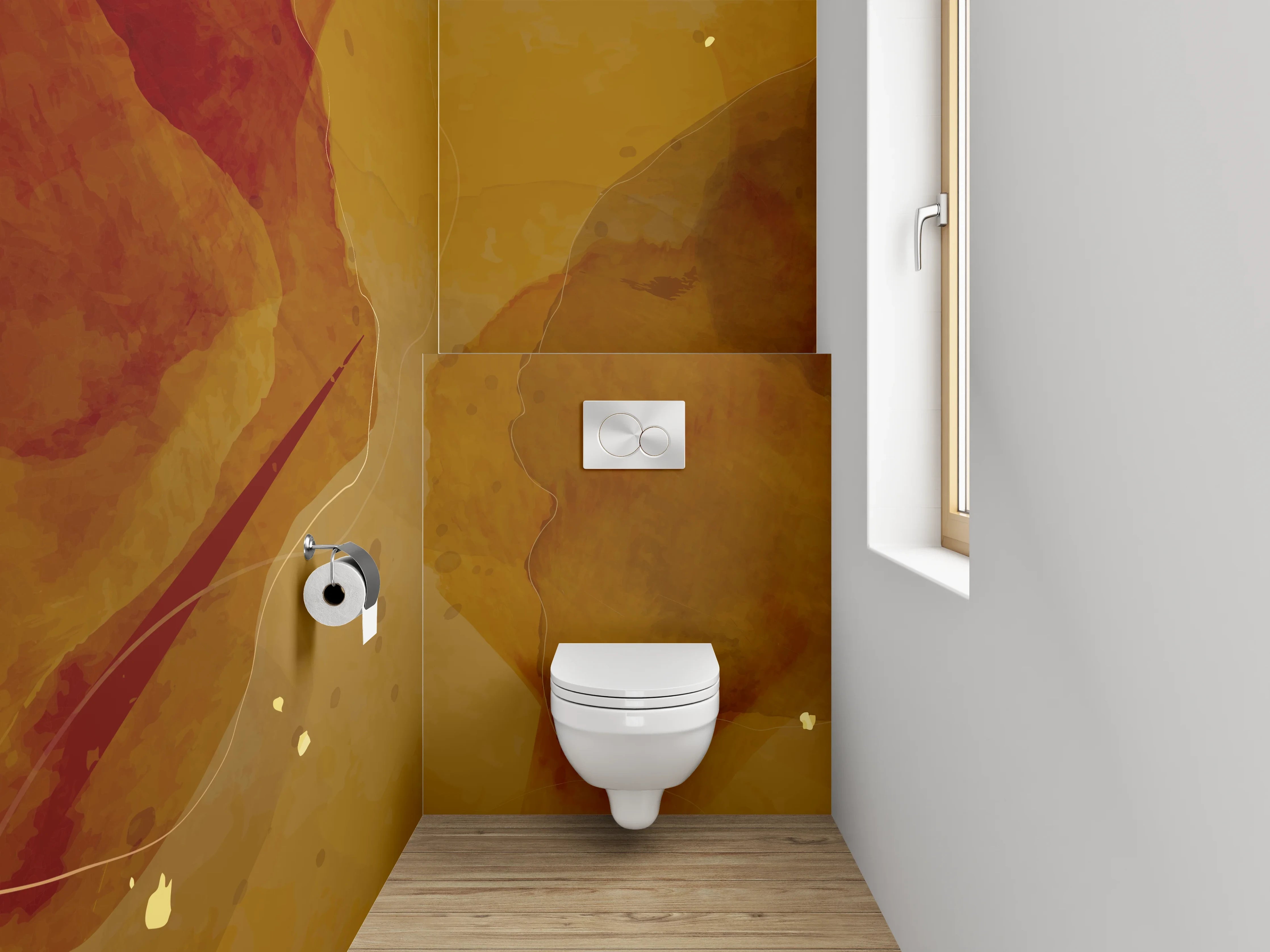 WC-Rückwand - Abstrakte Aquarell-Braun-Beige Wandkunst