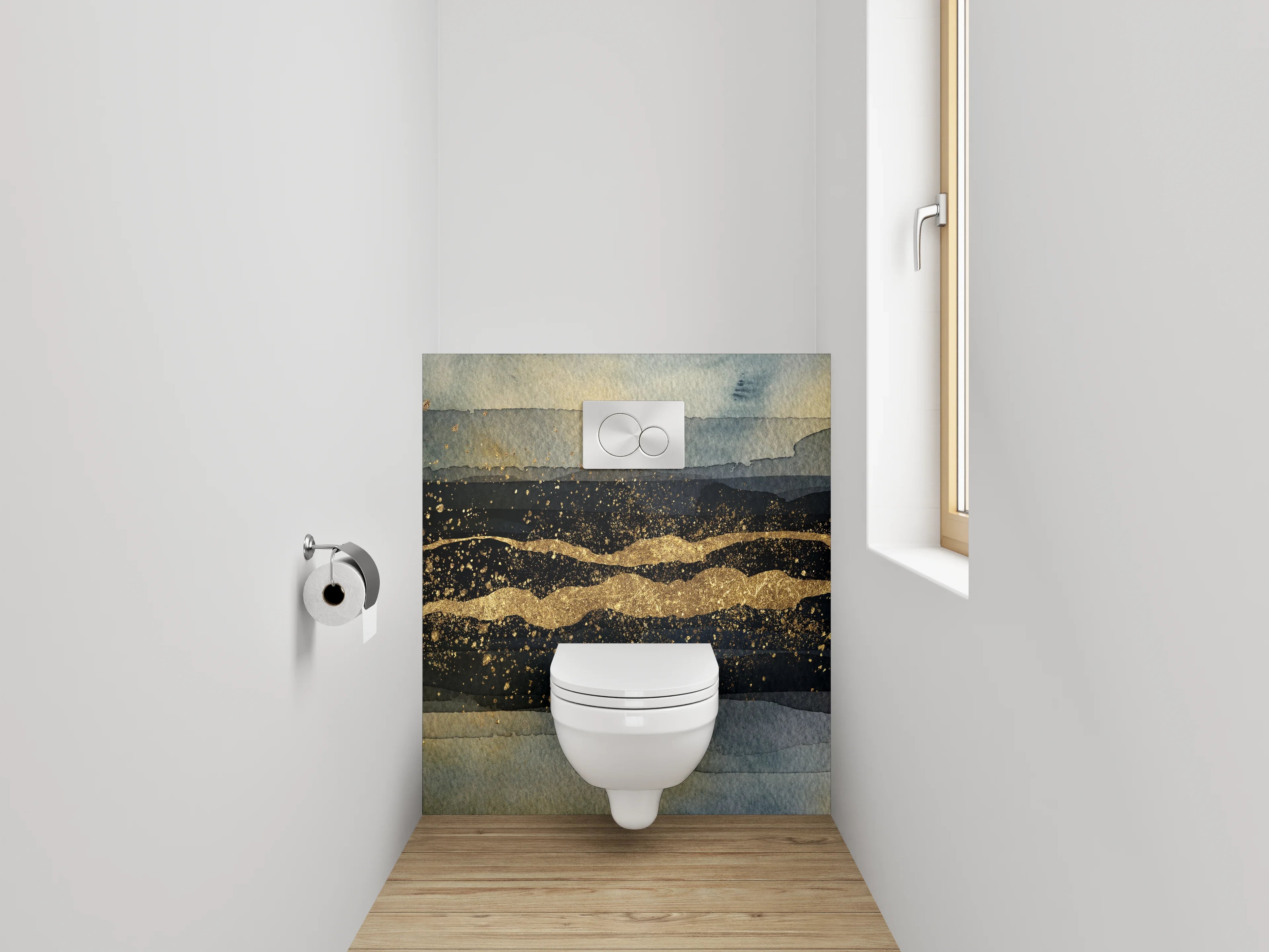 WC-Rückwand - Abstrakte Aquarell-Gold Struktur