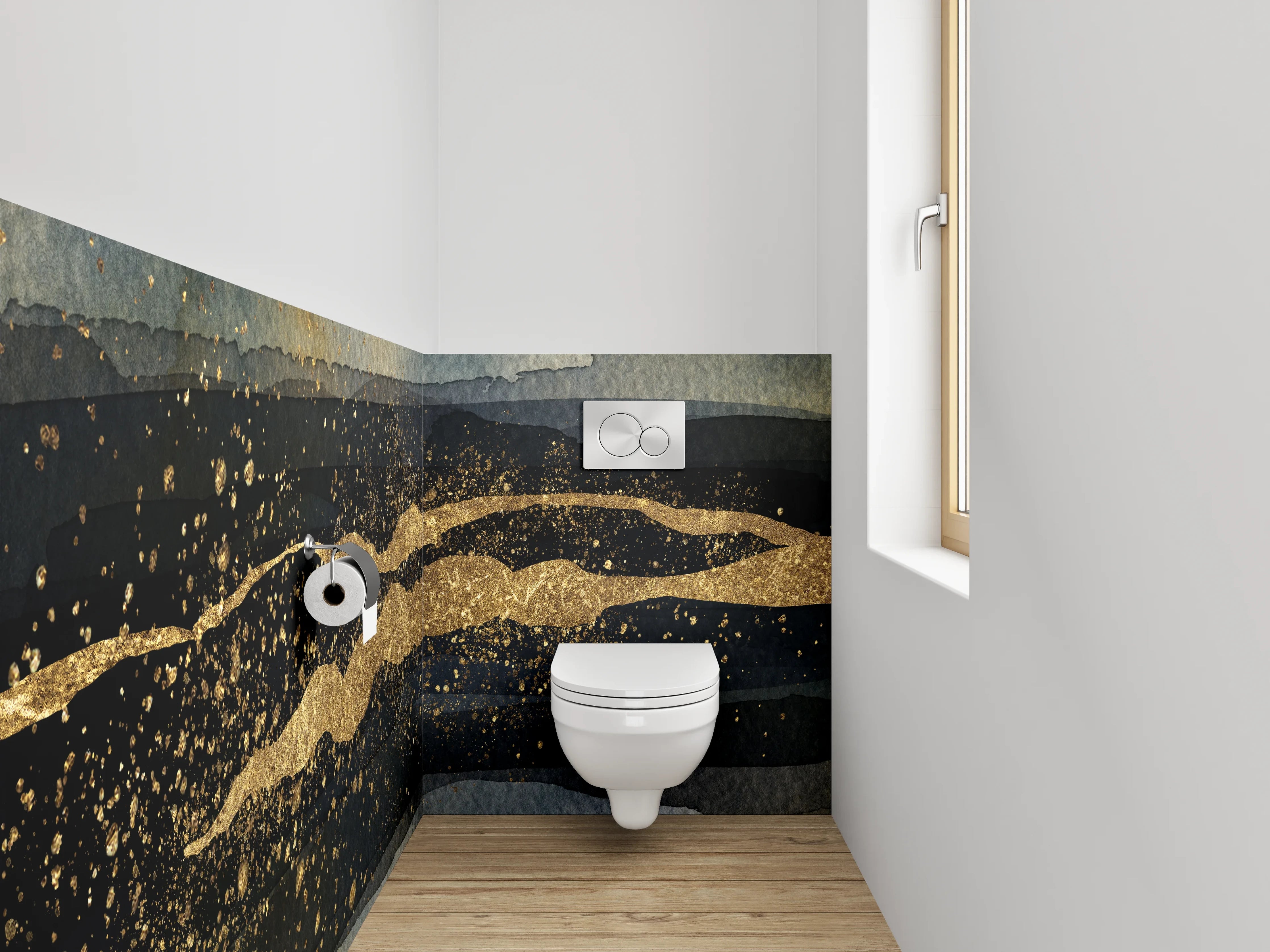 WC-Rückwand - Abstrakte Aquarell-Gold Struktur