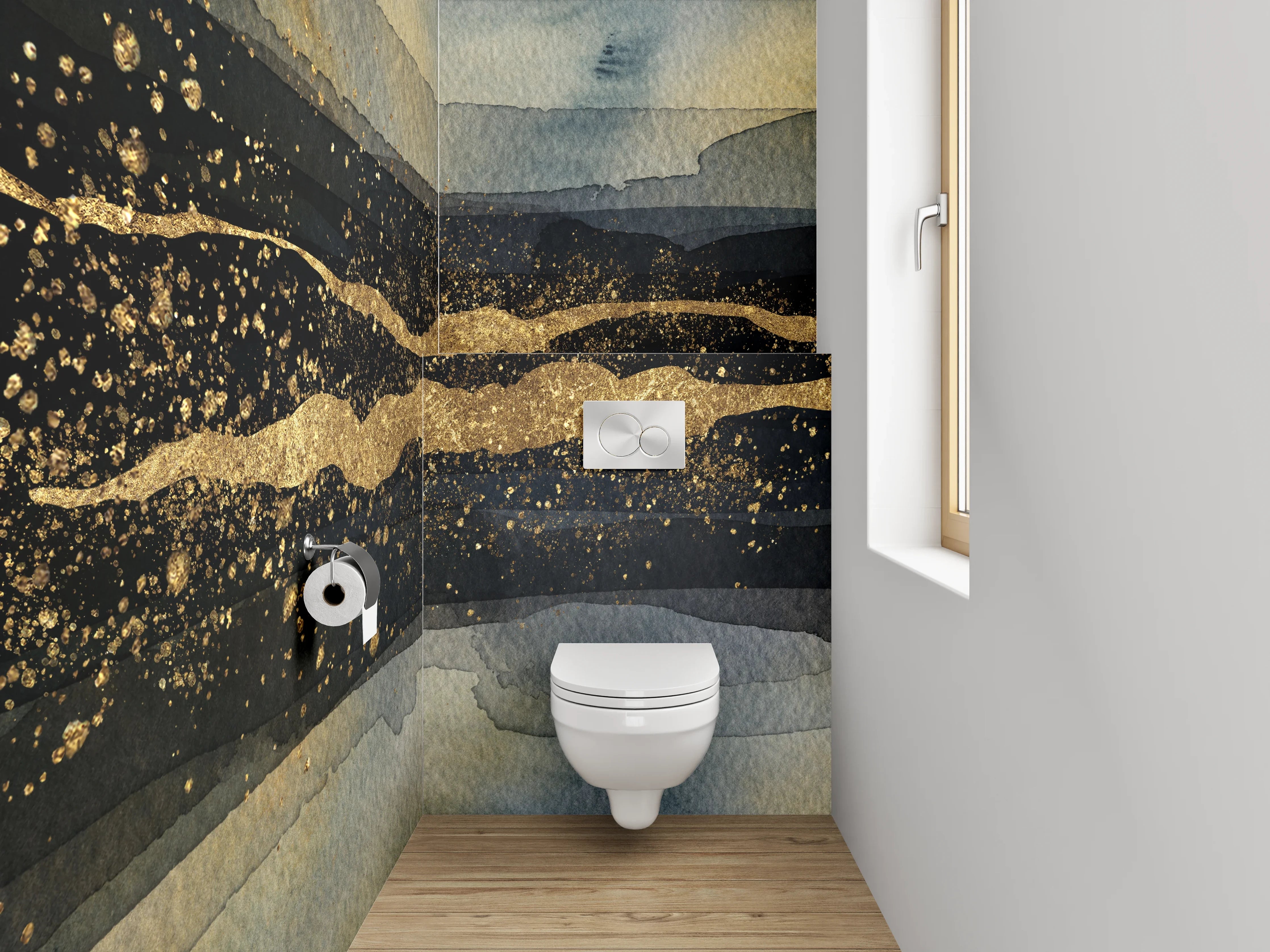 WC-Rückwand - Abstrakte Aquarell-Gold Struktur