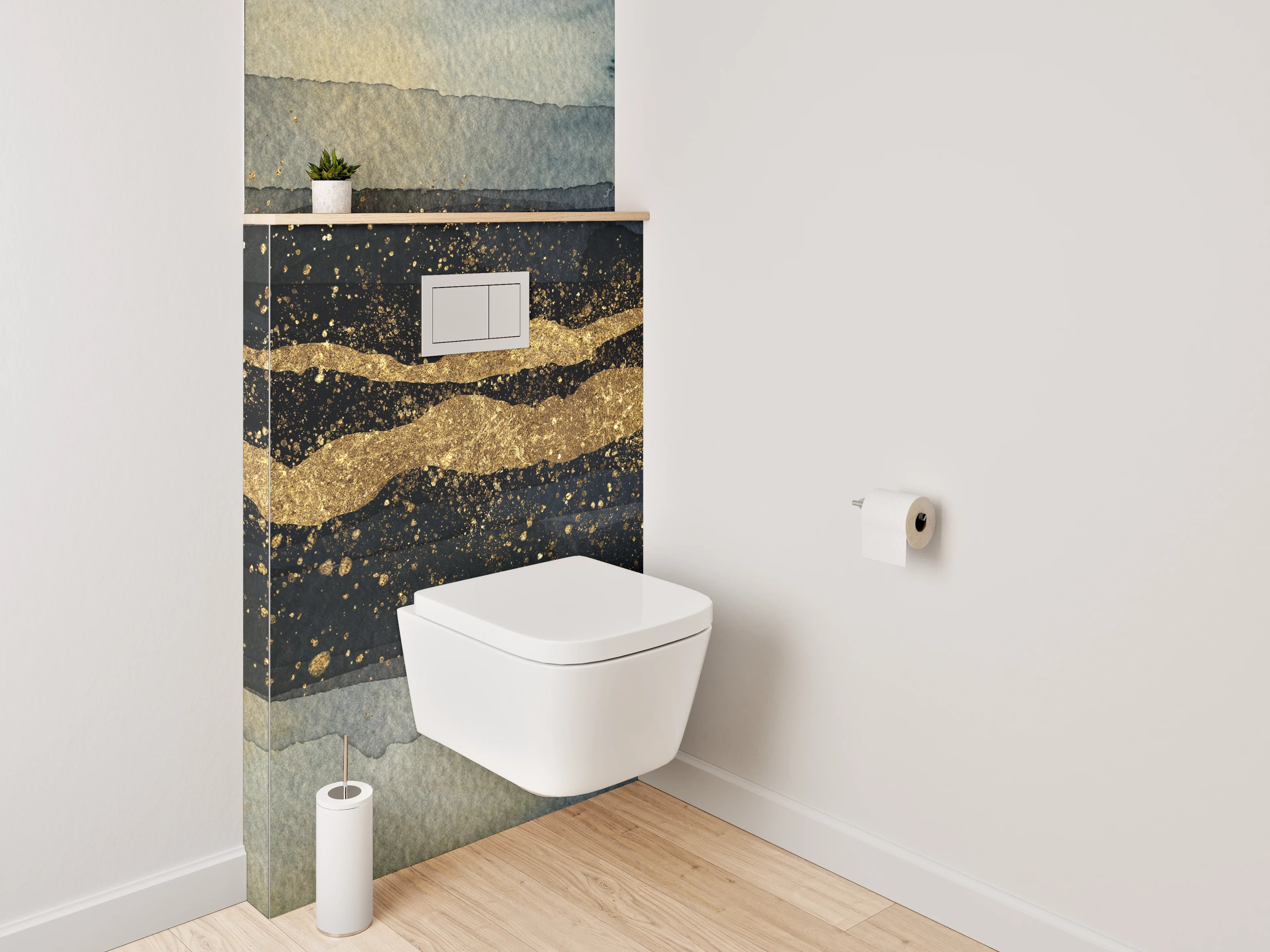 WC-Rückwand - Abstrakte Aquarell-Gold Struktur