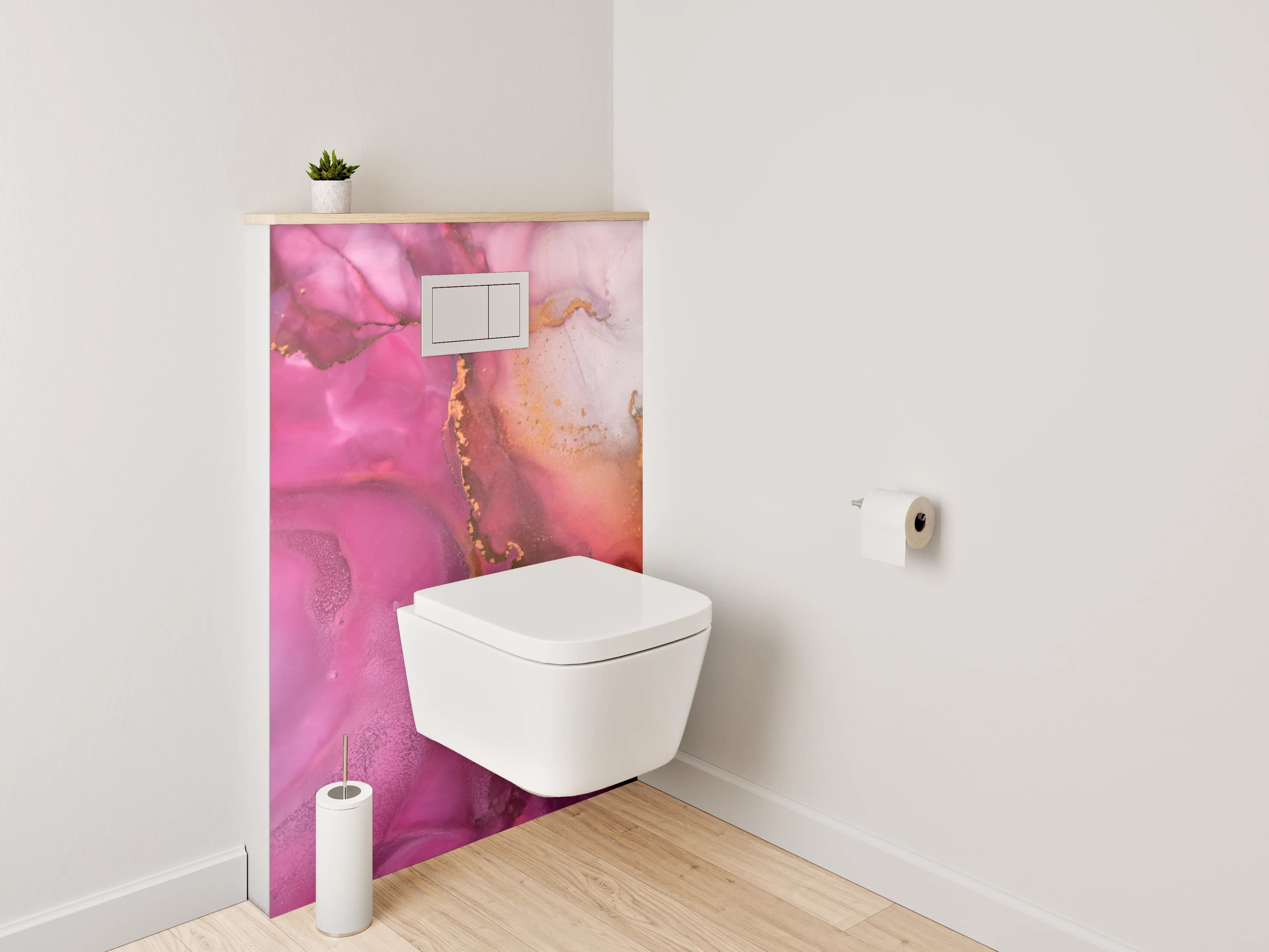 WC-Rückwand - Abstrakte Aquarell-Kunst in Pink und Gold