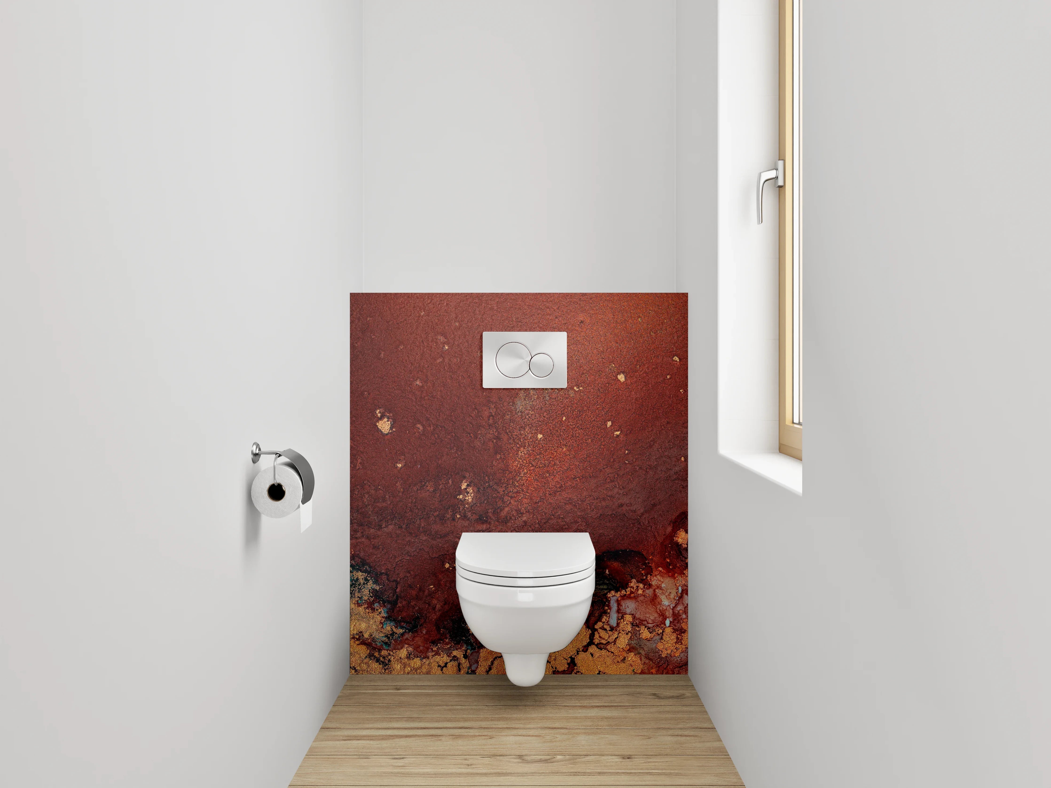 WC-Rückwand - Abstrakte Aquarell-Kunst in warmen Tönen