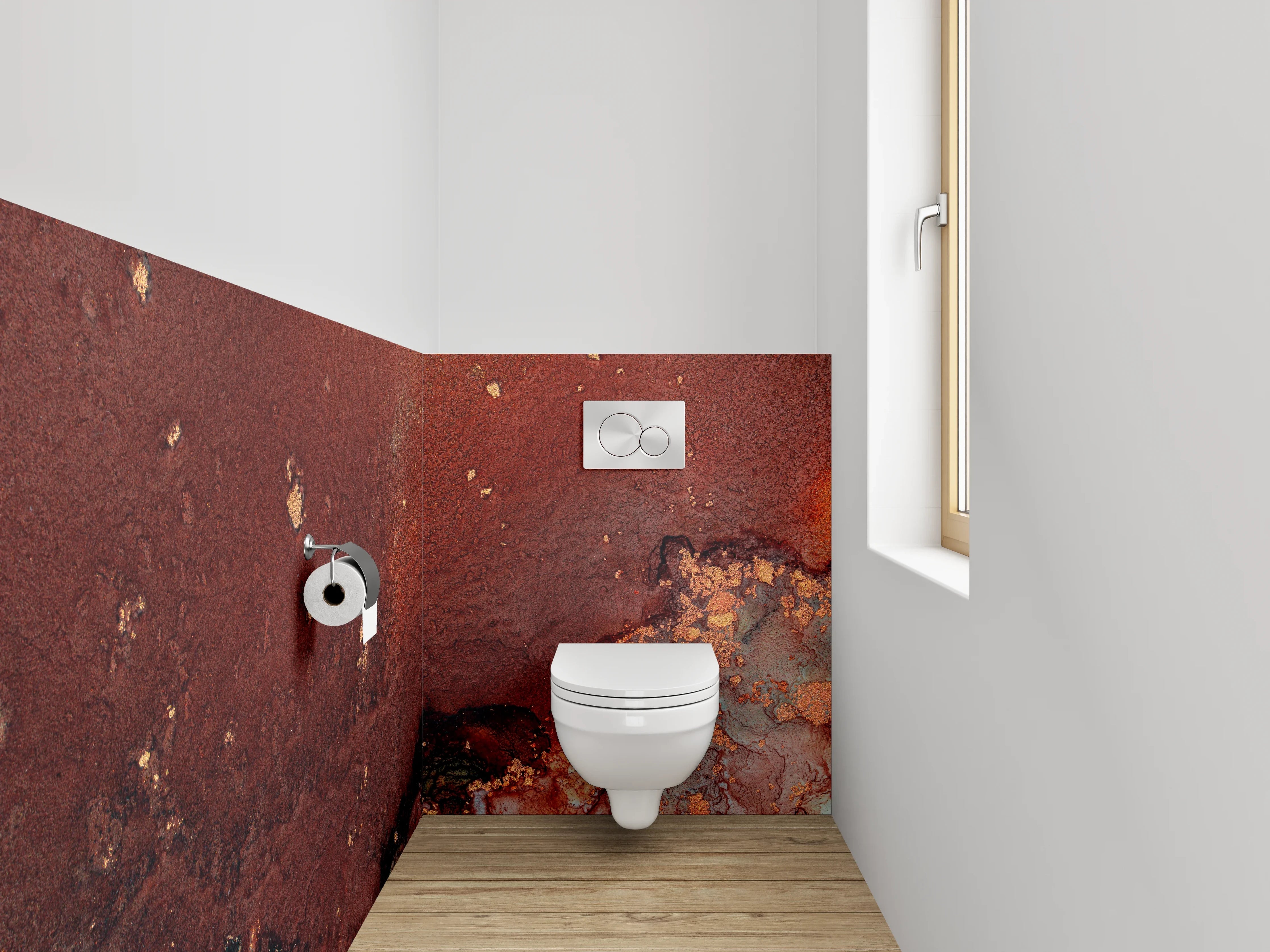 WC-Rückwand - Abstrakte Aquarell-Kunst in warmen Tönen