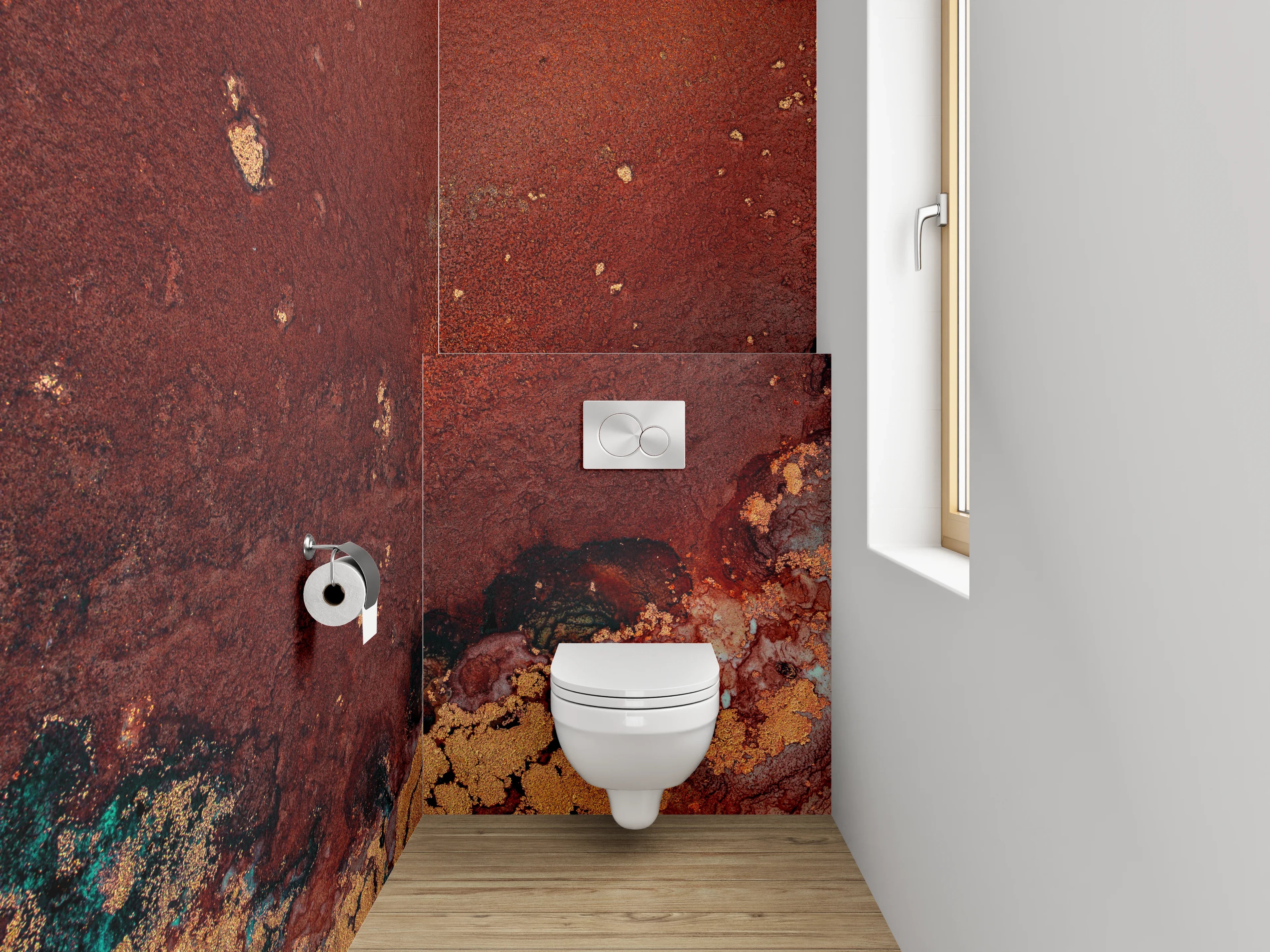WC-Rückwand - Abstrakte Aquarell-Kunst in warmen Tönen