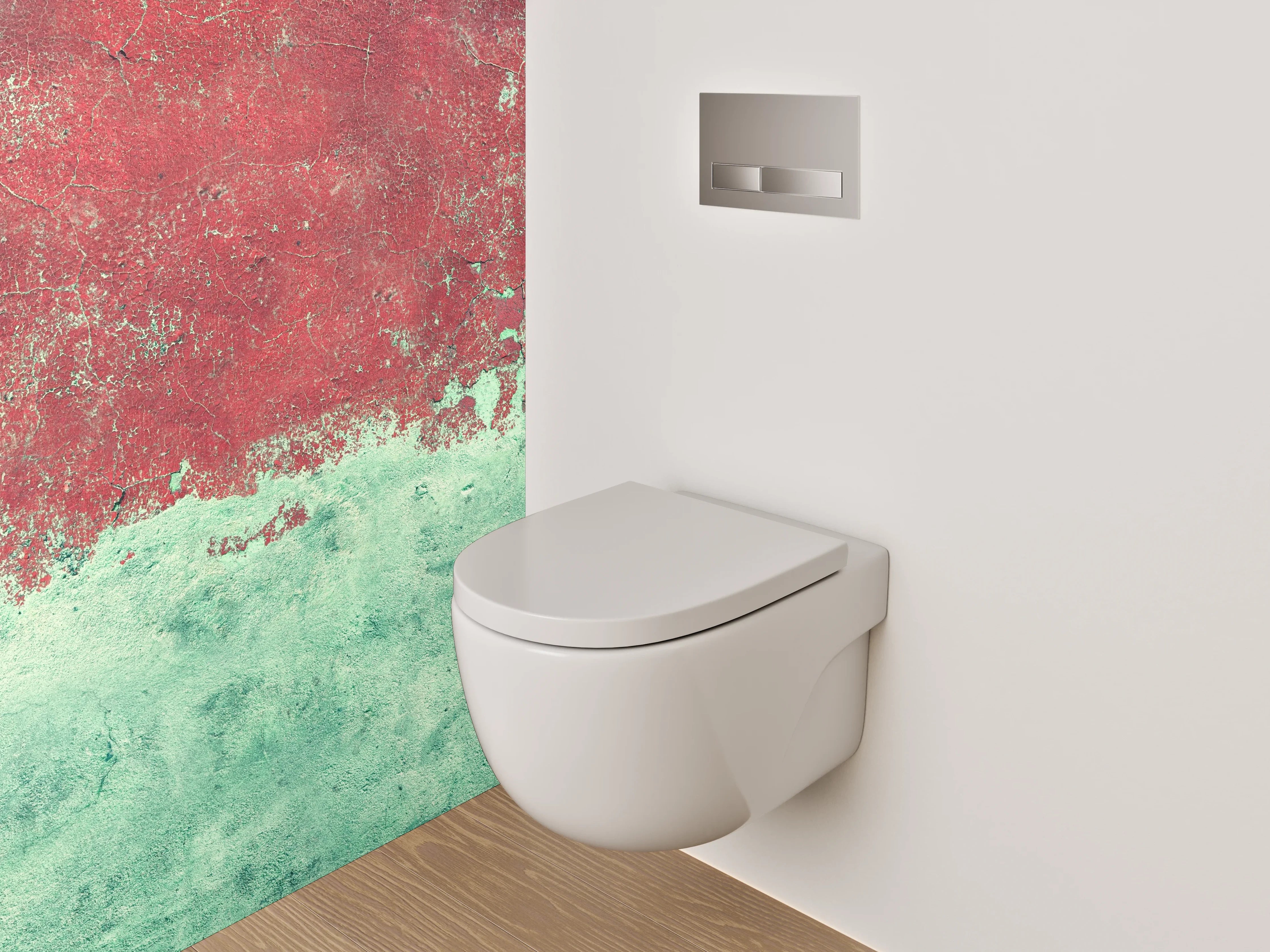 WC-Rückwand - Abstrakte Aquarell-Optik in Rot und Türkis