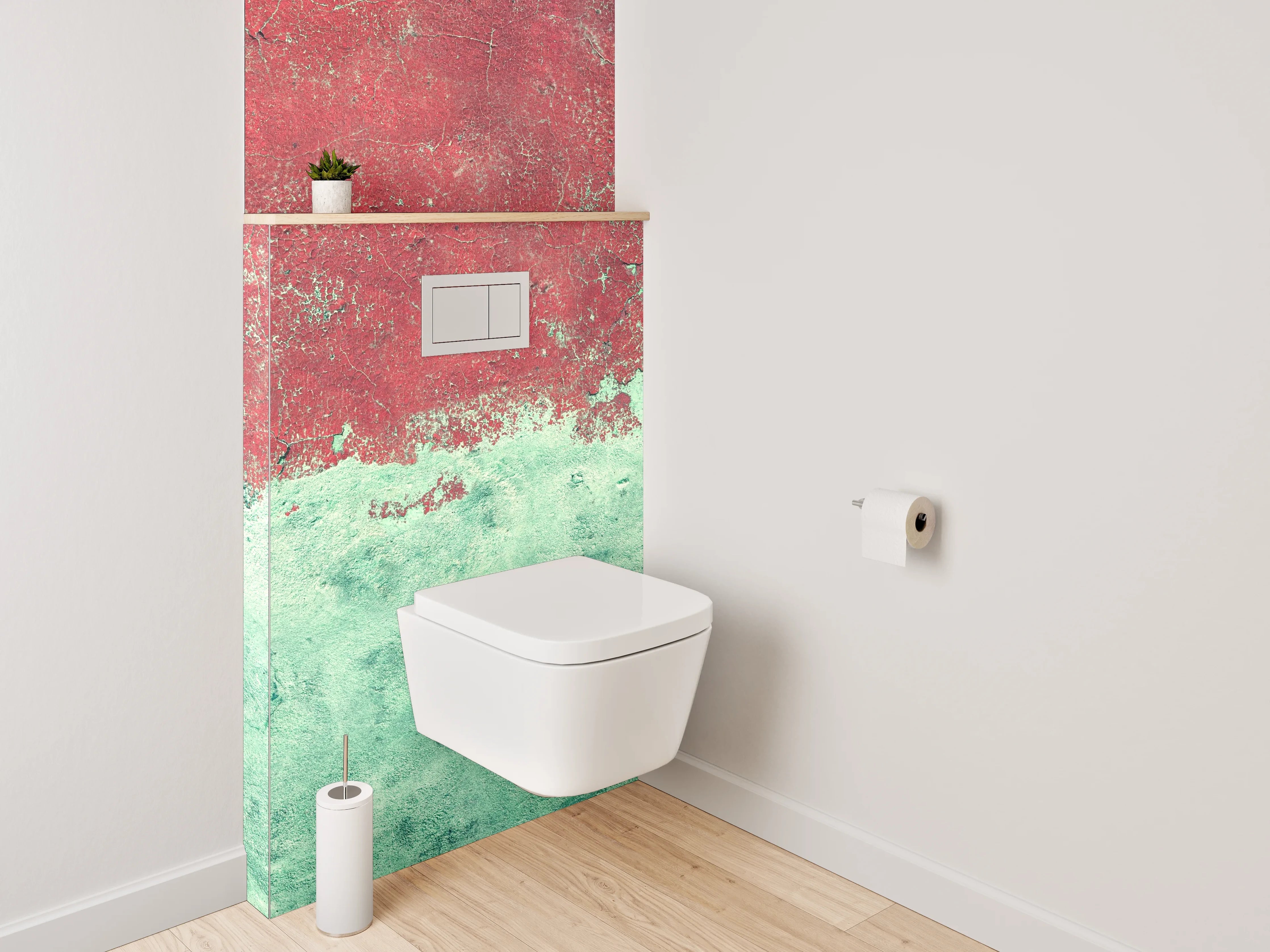 WC-Rückwand - Abstrakte Aquarell-Optik in Rot und Türkis