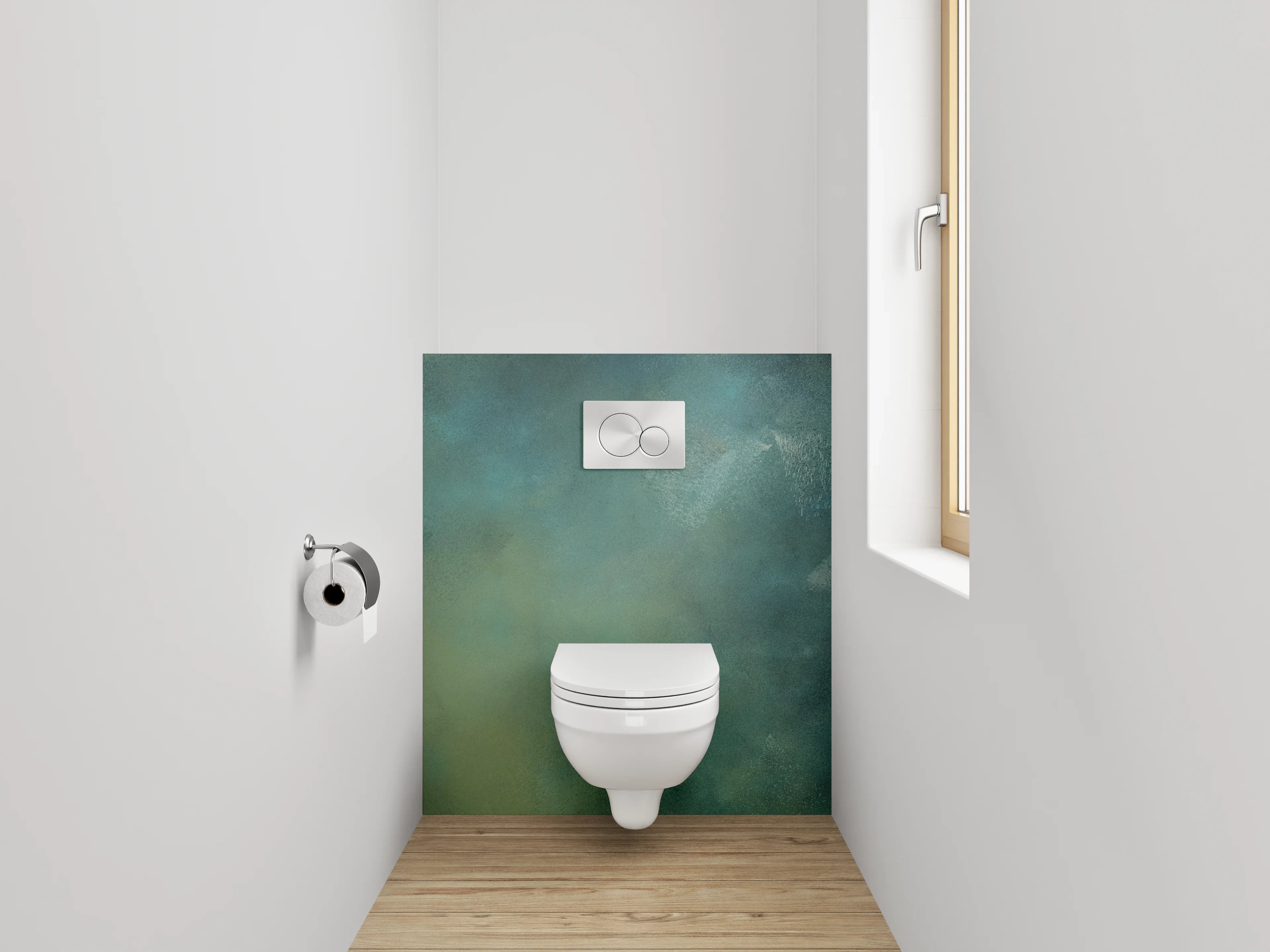 WC-Rückwand - Abstrakte Aquarell-Struktur in Grün und Blau