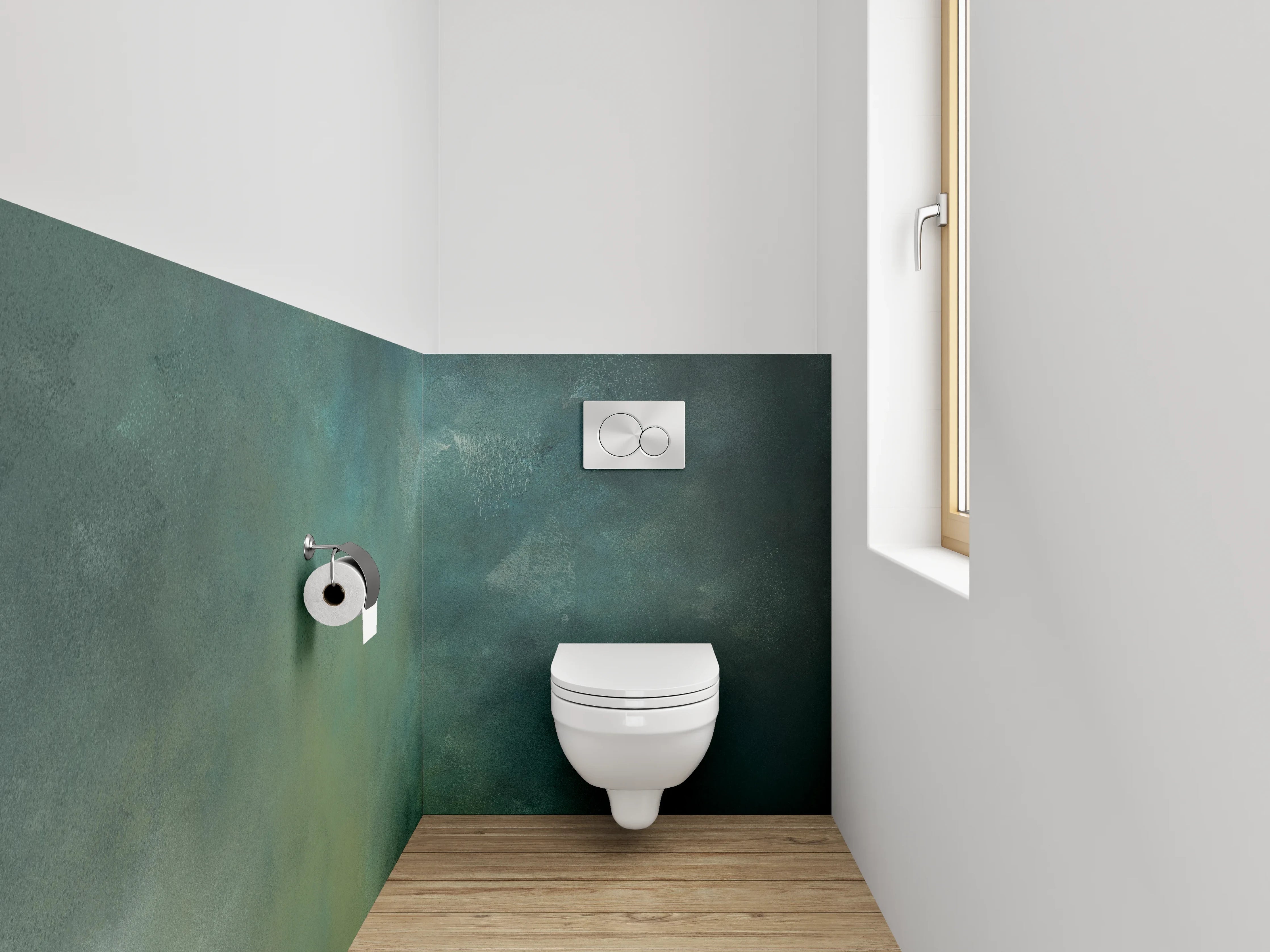 WC-Rückwand - Abstrakte Aquarell-Struktur in Grün und Blau