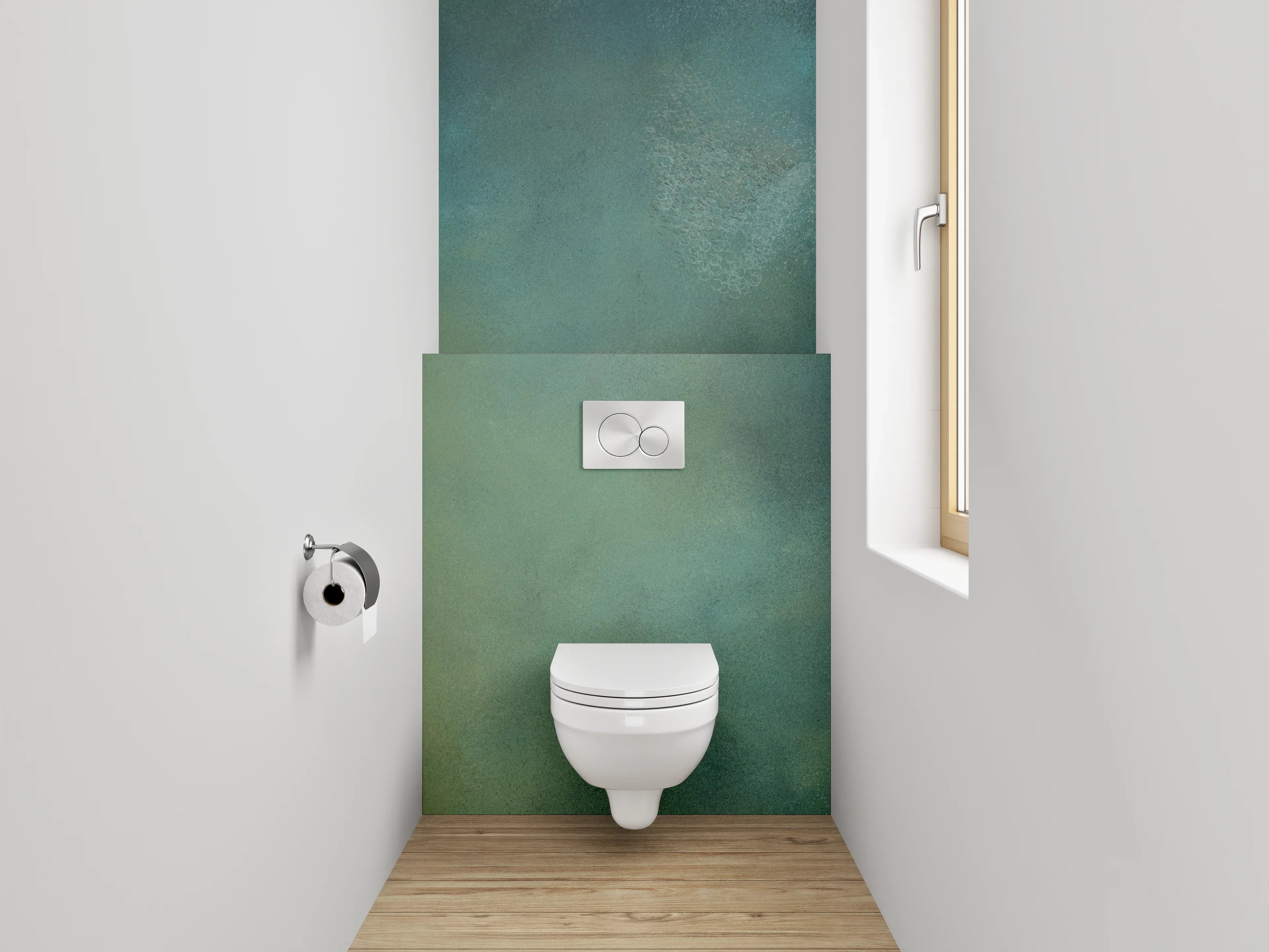 WC-Rückwand - Abstrakte Aquarell-Struktur in Grün und Blau