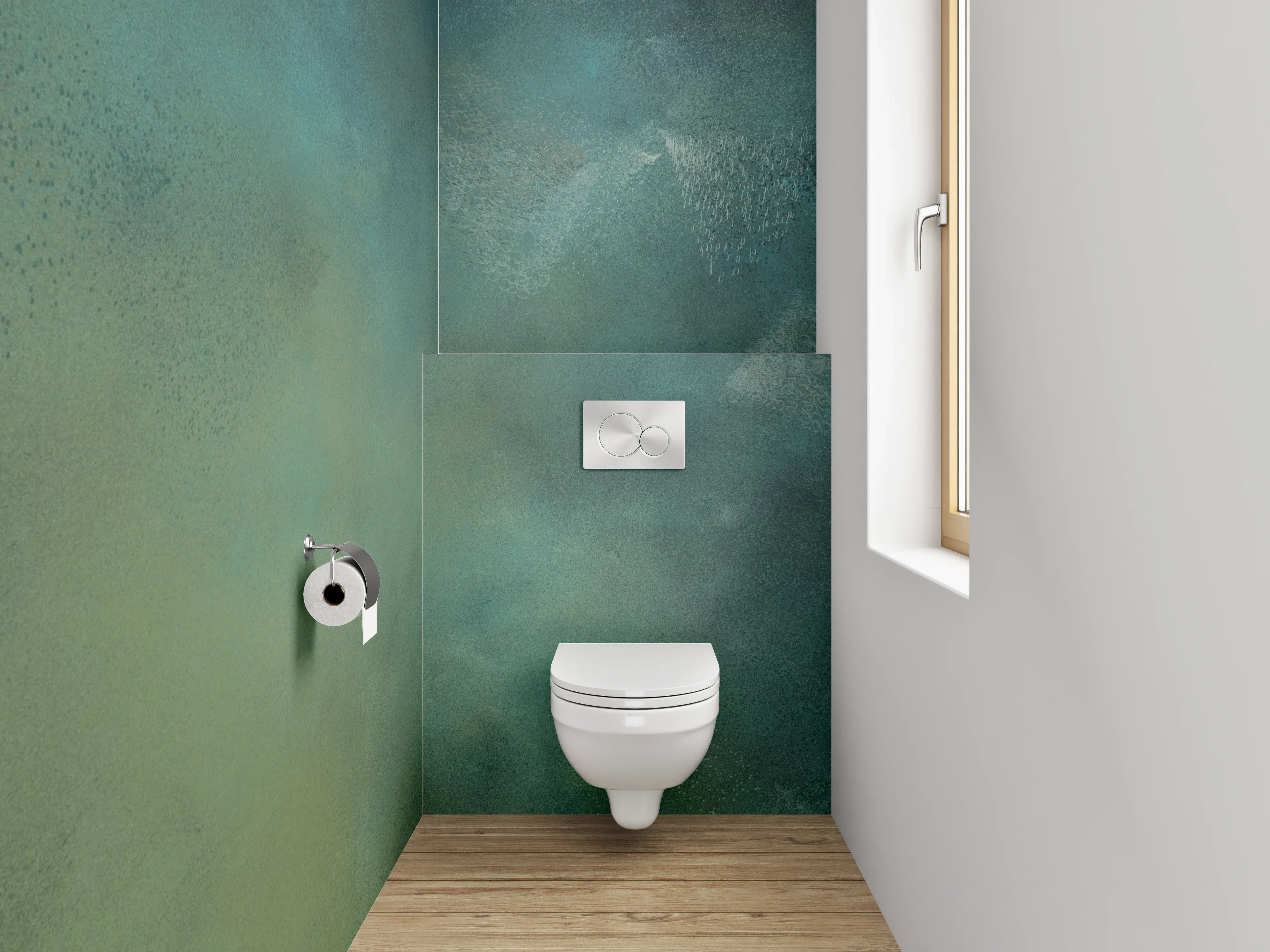 WC-Rückwand - Abstrakte Aquarell-Struktur in Grün und Blau