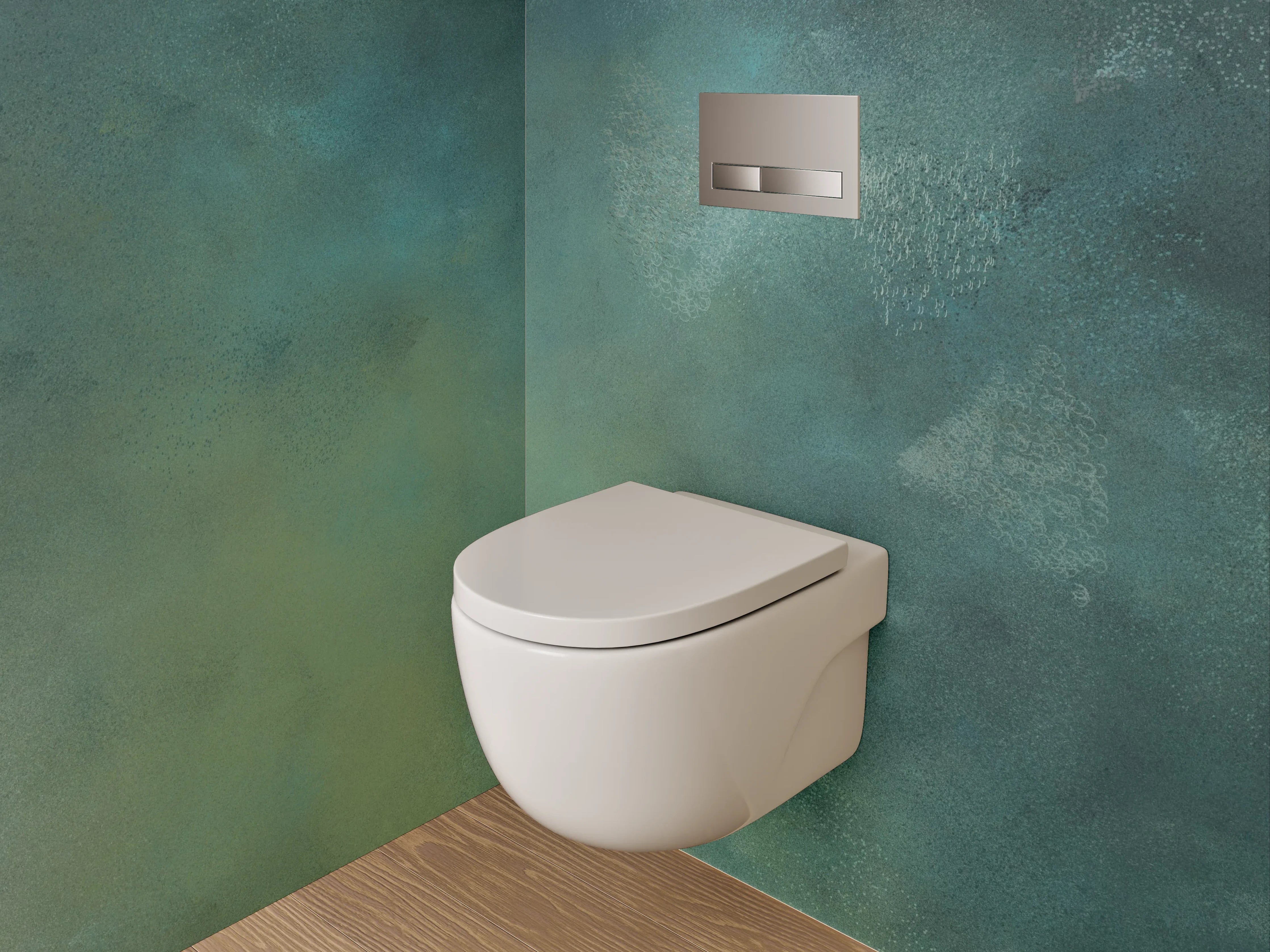 WC-Rückwand - Abstrakte Aquarell-Struktur in Grün und Blau