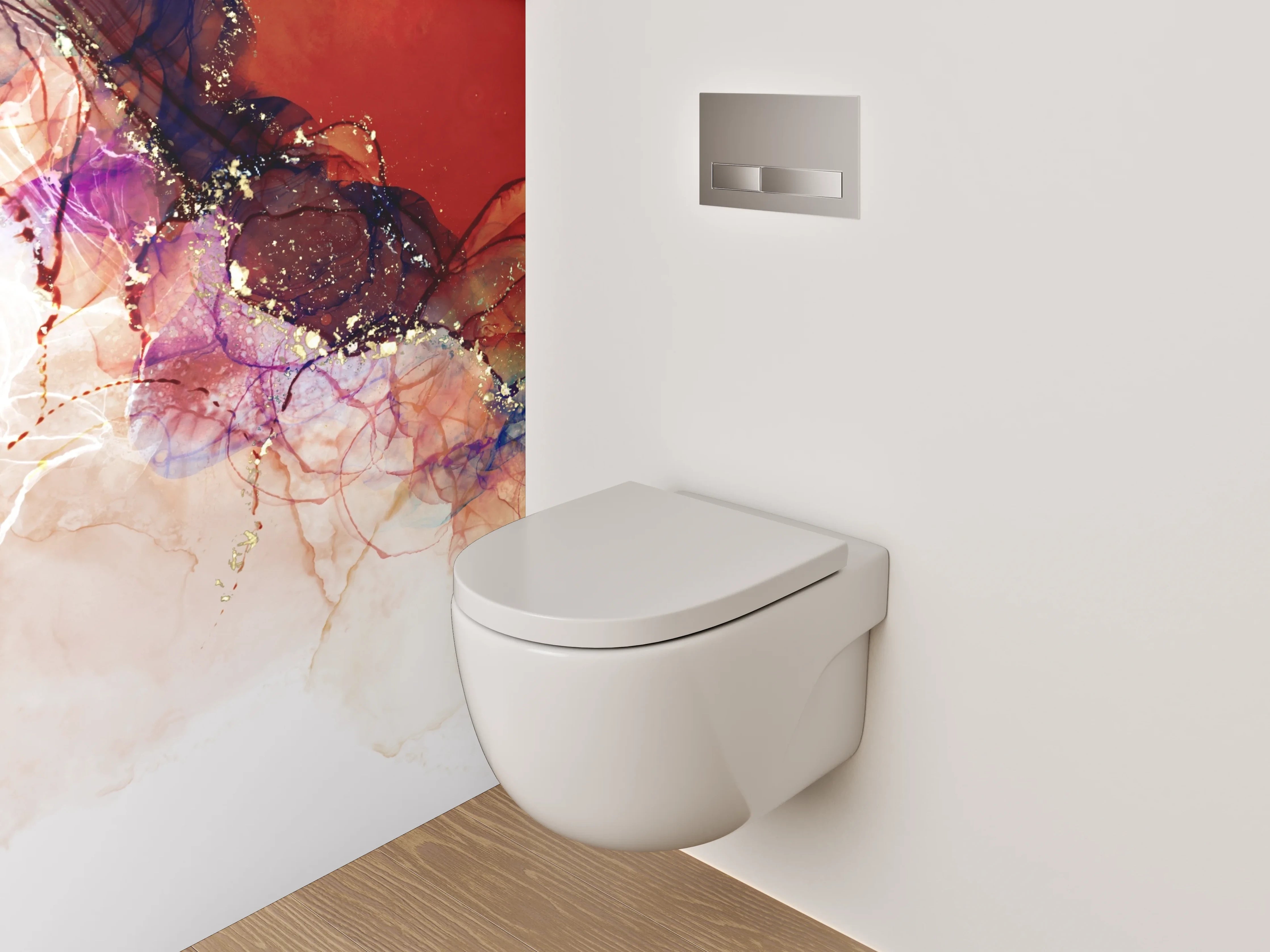 WC-Rückwand - Abstrakte Aquarellfarben mit Goldakzenten