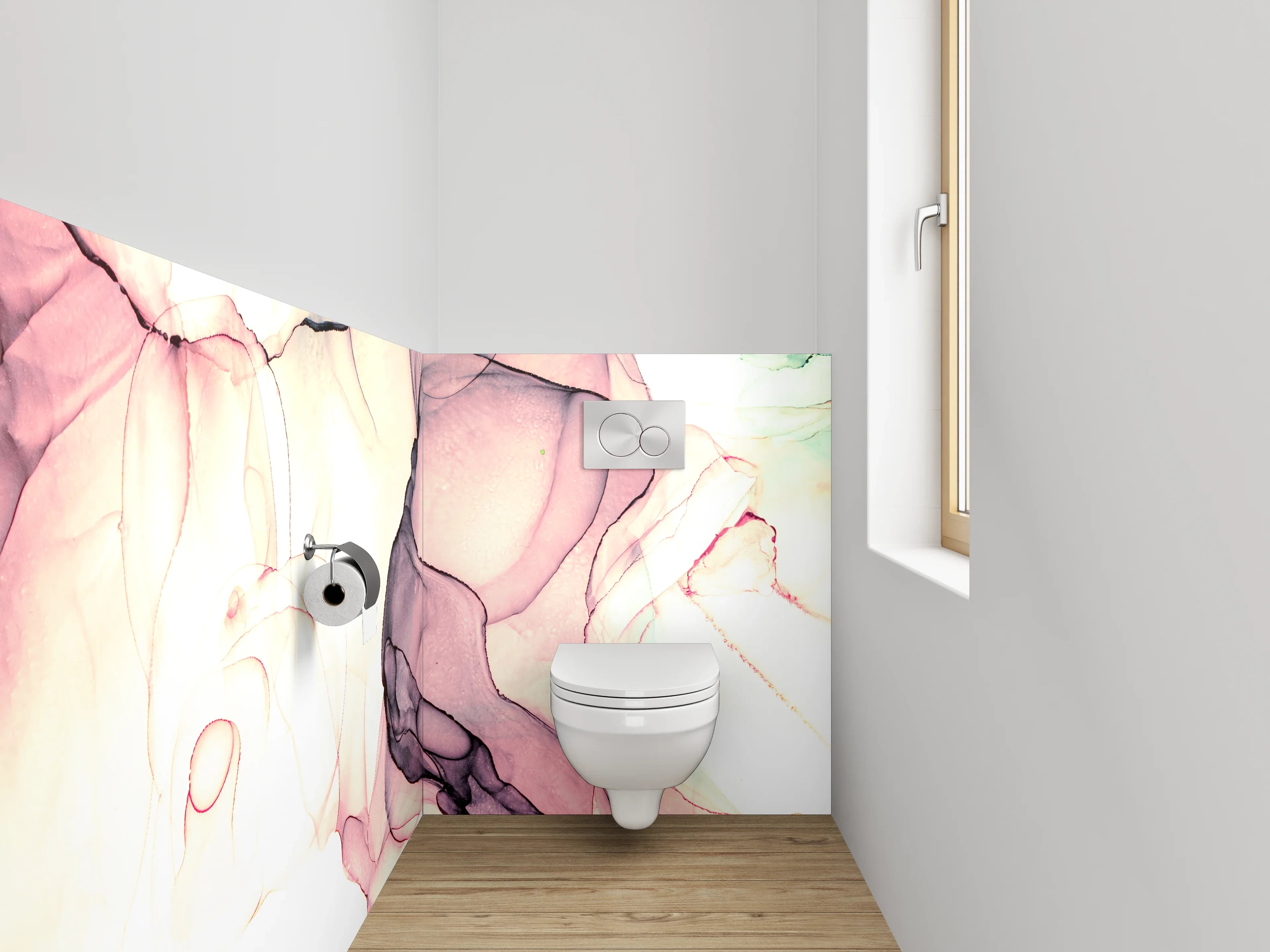 WC-Rückwand - Abstrakte Aquarellkunst in sanften Farben
